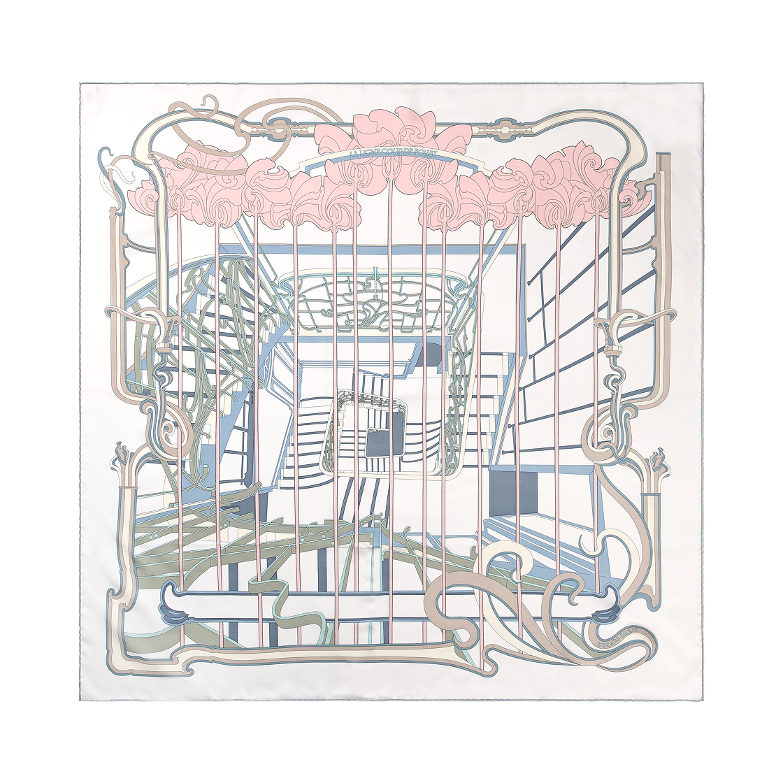H004183S05 (W) Hermes La Ligne Coup De Fouet Scarf 90 & Blanc Bleu Glacier Rose Poudre