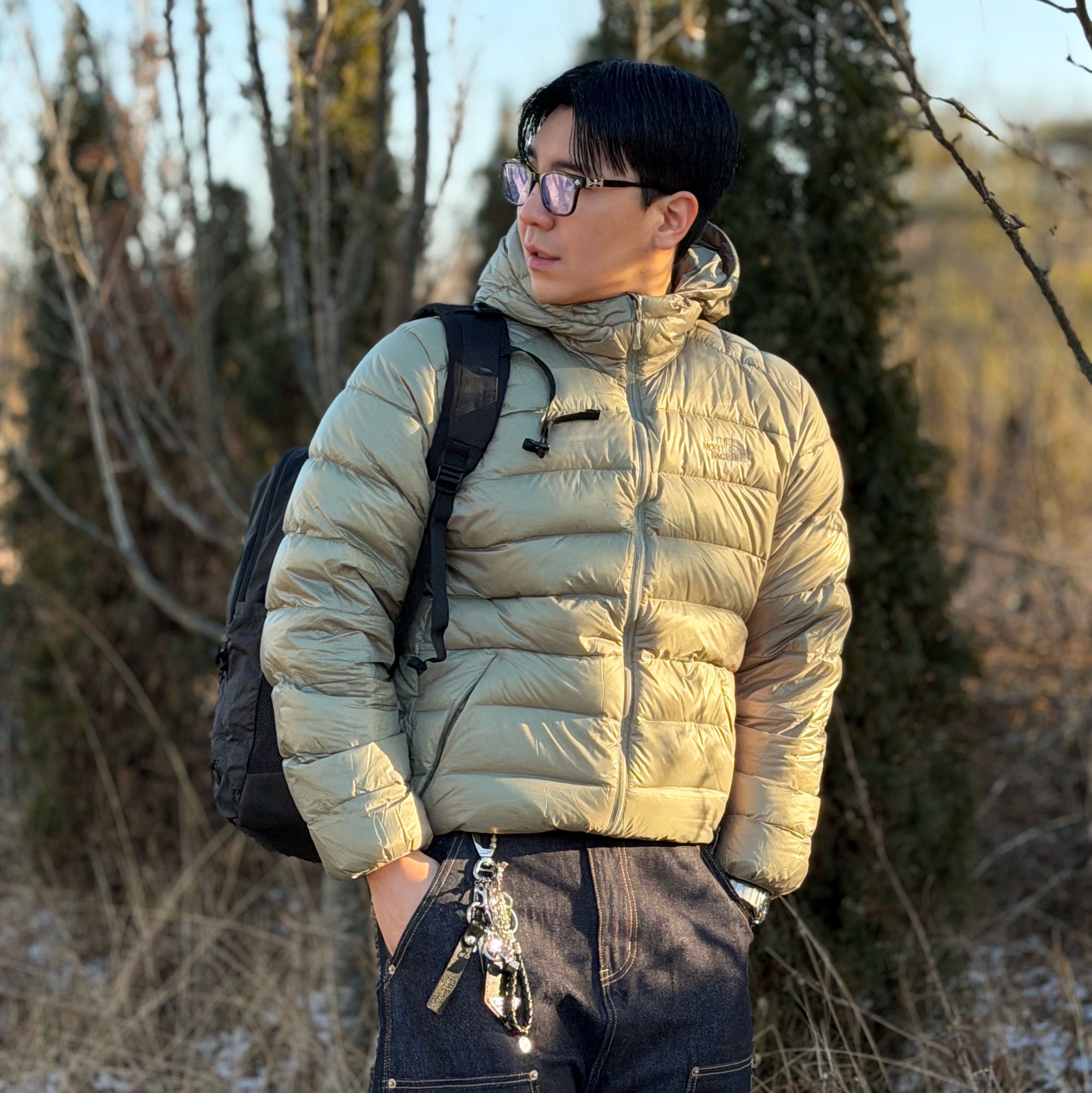 The North Face Matier RDS Down Hoodie Light Khaki - 25FW, LOSTGARDEN Route Black 착용 스타일 - 3