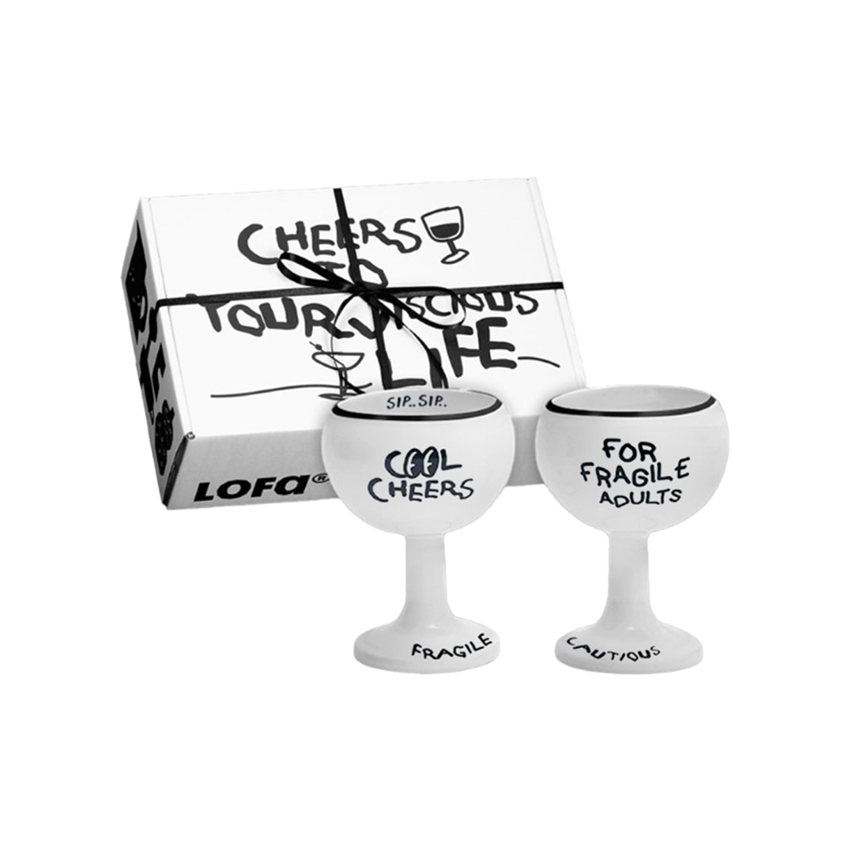 [3% 적립] 로파서울 FRAGILE ADULT CLUB COOL CHEERS 와인잔  2P 세트 기프트 세트([3% 적립] LOFA SEOUL FRAGILE ADULT CLUB COOL CHEERS Wine Glass Set (2P) Gift SET)