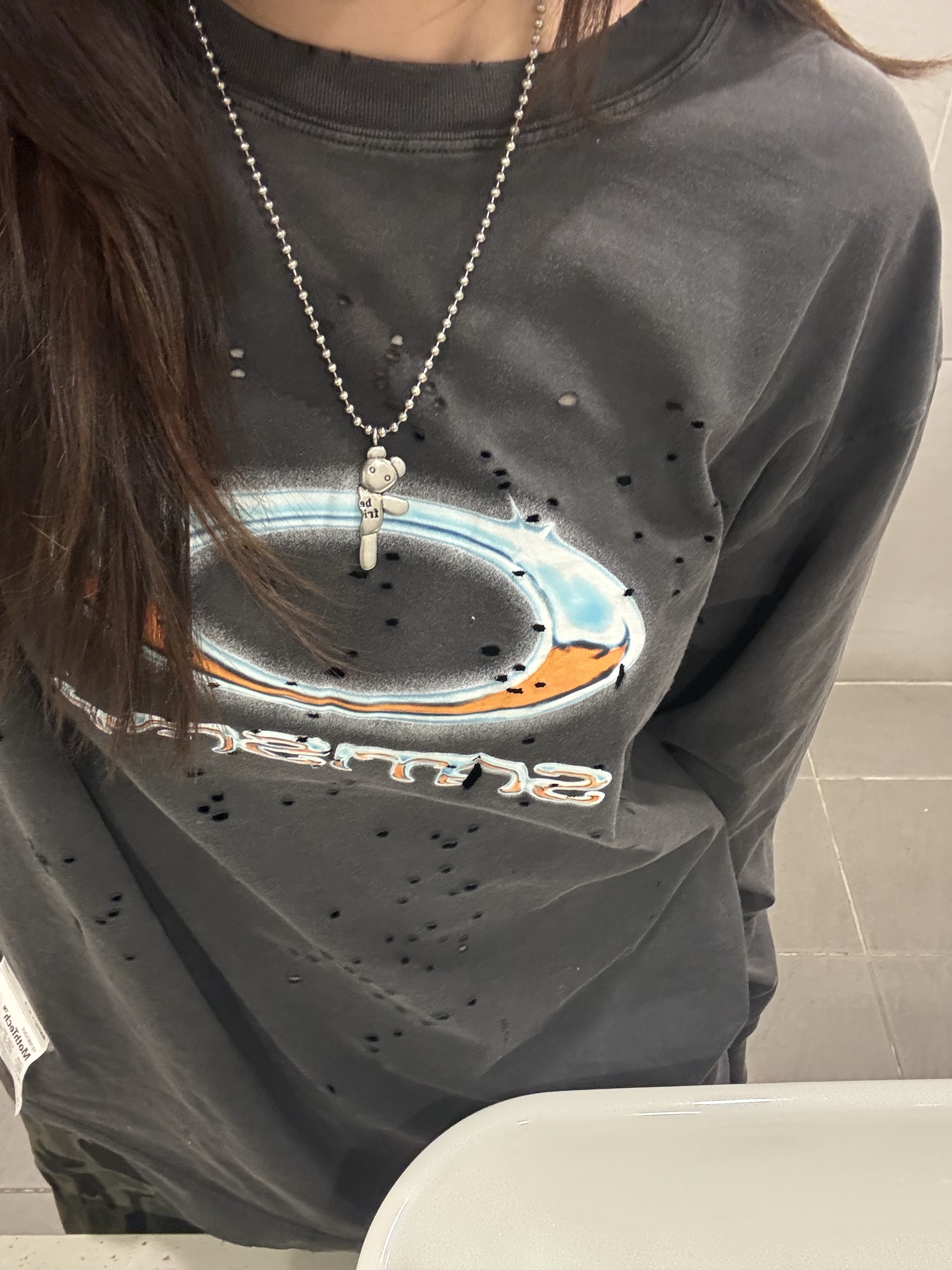 Oakley x Satisfy Mothtech Long T-Shirt Aged Black, Heaven by Marc Jacobs Friendship Necklace Set Silver Ox (Set of 2) 착용 스타일