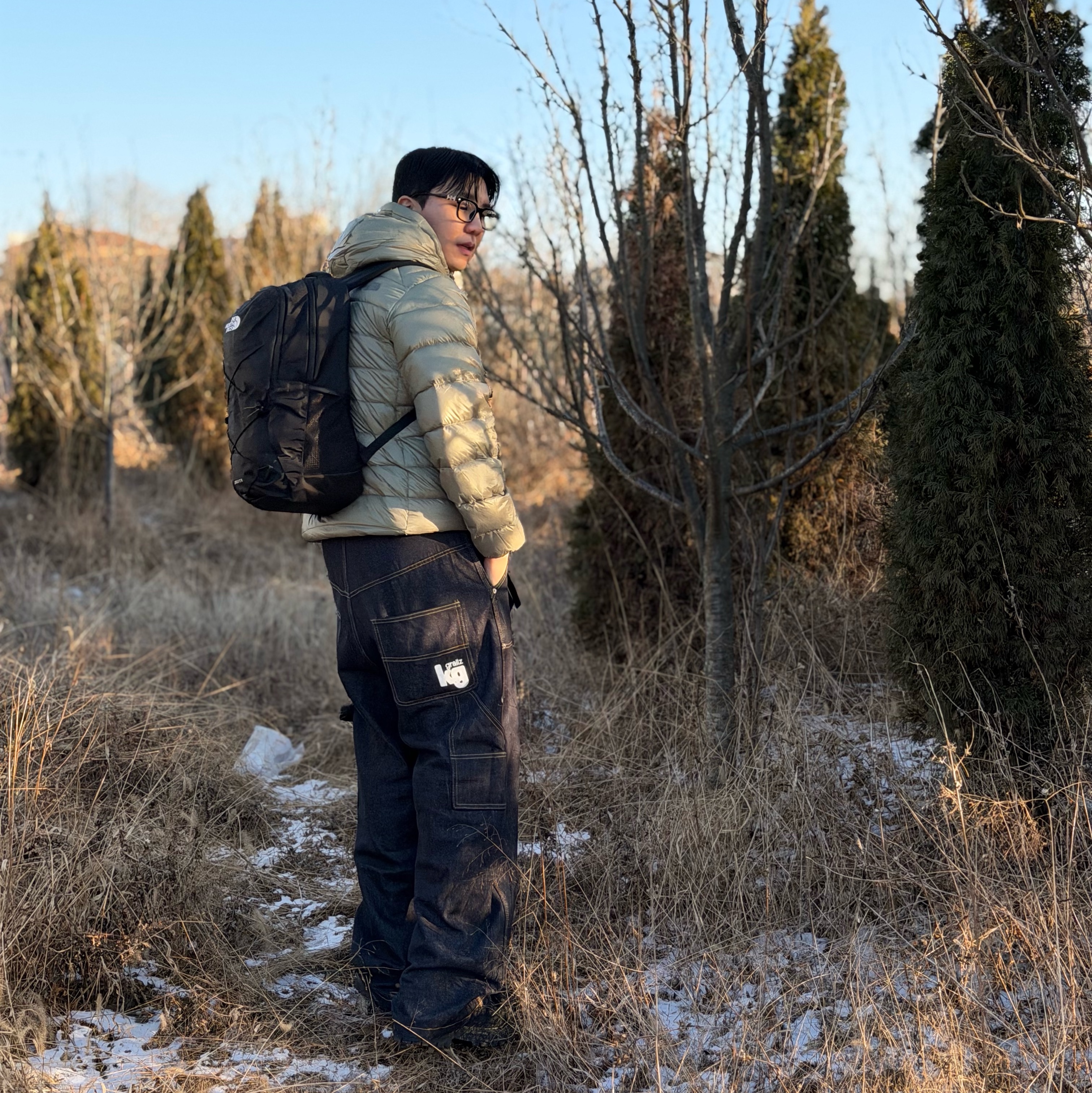 The North Face Matier RDS Down Hoodie Light Khaki - 25FW, LOSTGARDEN Route Black 착용 스타일 - 1