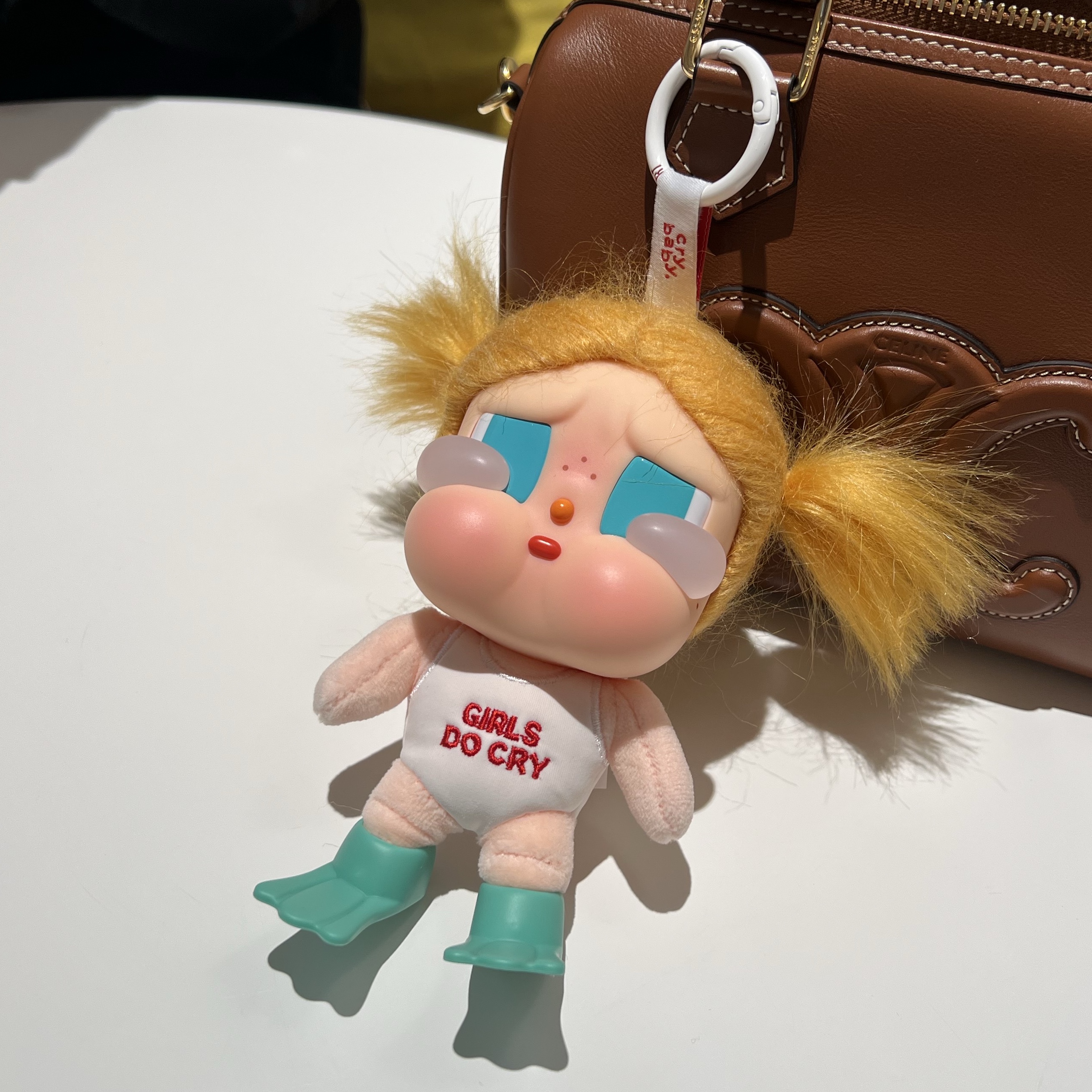 Pop Mart Crybaby Vacation Mode On Series Vinyl Plush Pendant Glug-Glug (Opened Case), Celine Small Boston Cuir Triomphe in Smooth Calfskin Tan 착용 스타일 - 1