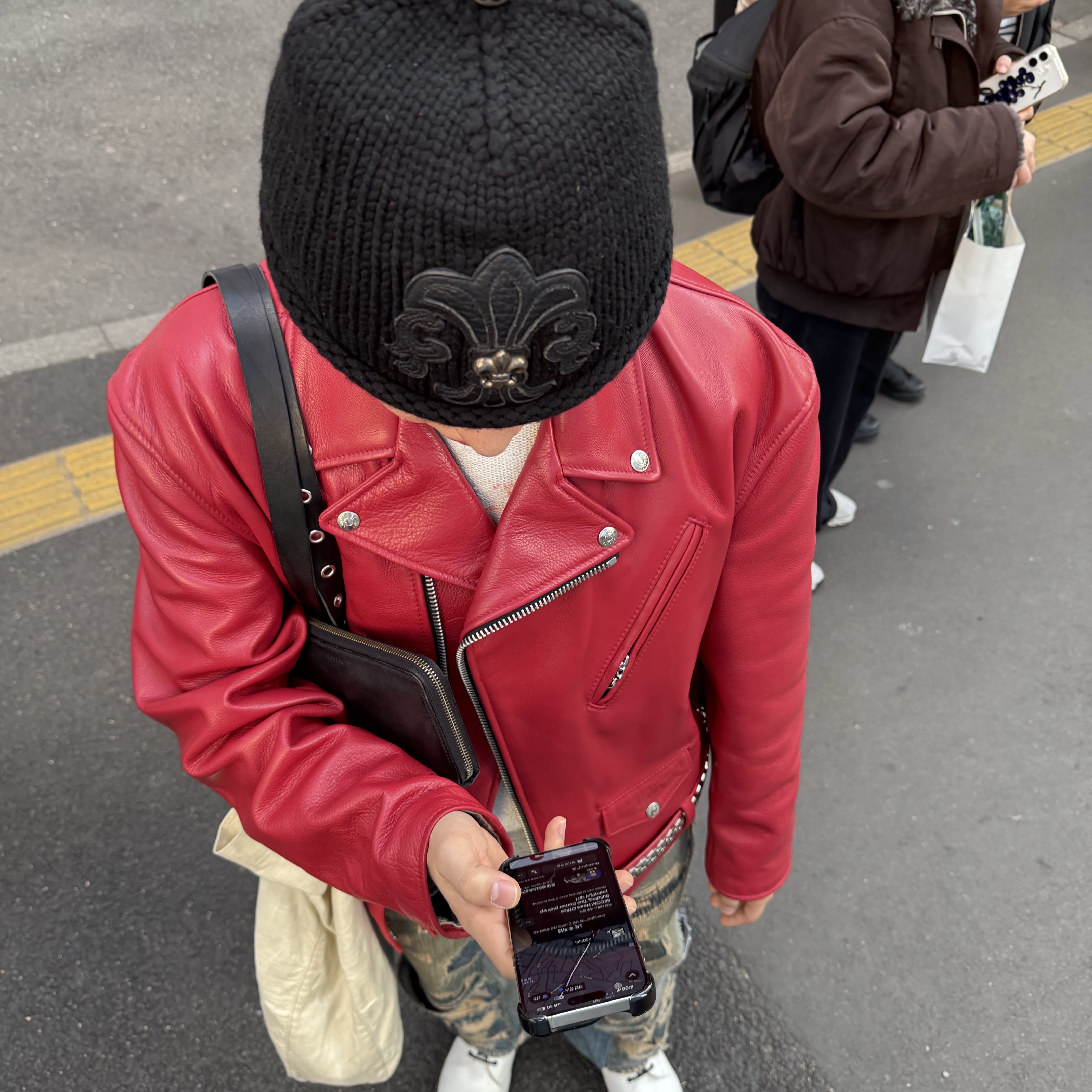 Supreme x Number (N)ine x Schott Perfecto Leather Jacket Red - 25FW 착용 스타일 - 3