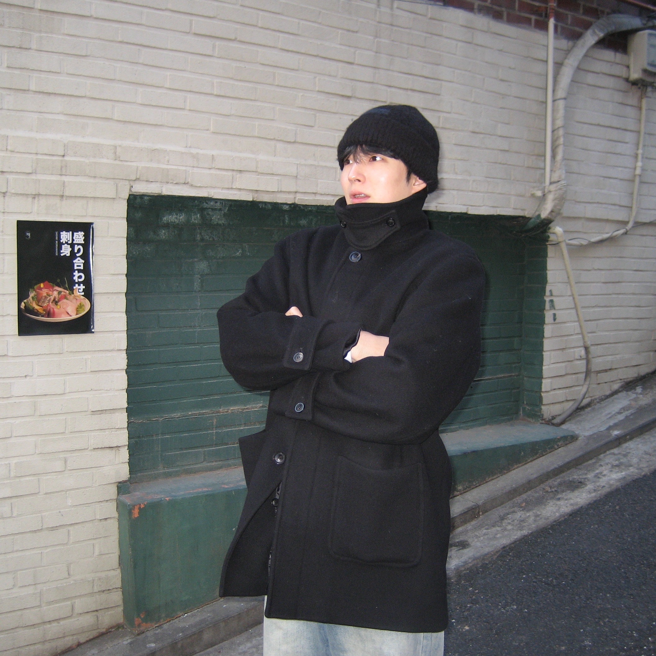 Sansan Gear Mohair Beanie Black 착용 스타일