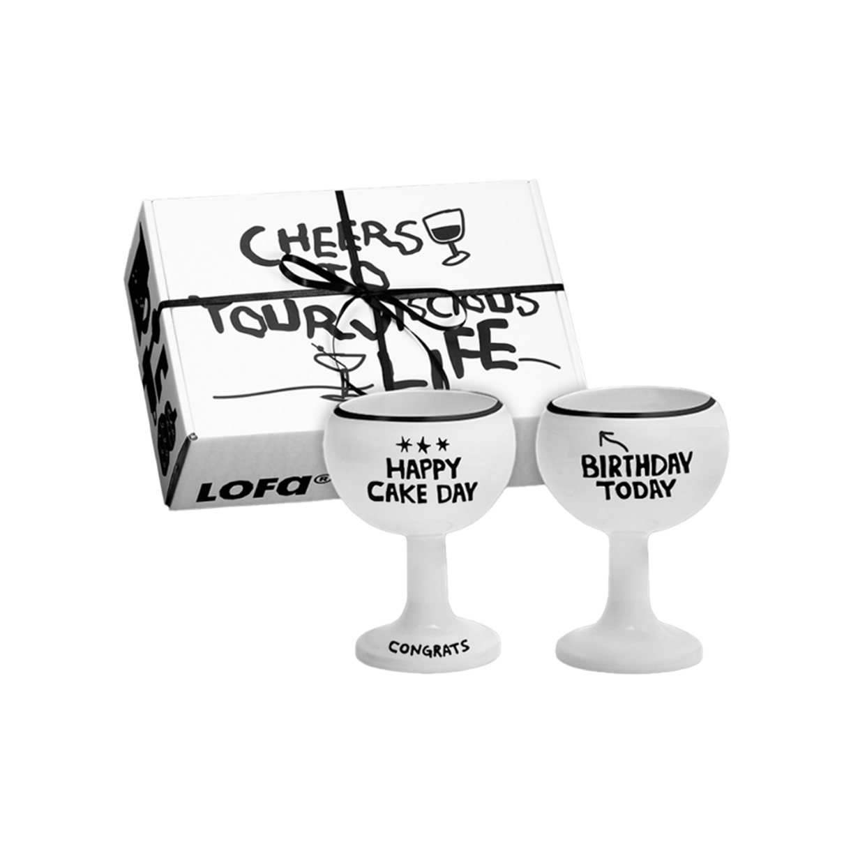 [3% 적립] 로파서울 FRAGILE ADULT CLUB HAPPY CAKE DAY 와인잔  2P 세트 기프트 세트([3% 적립] LOFA SEOUL FRAGILE ADULT CLUB HAPPY CAKE DAY Wine Glass Set (2P) Gift SET)