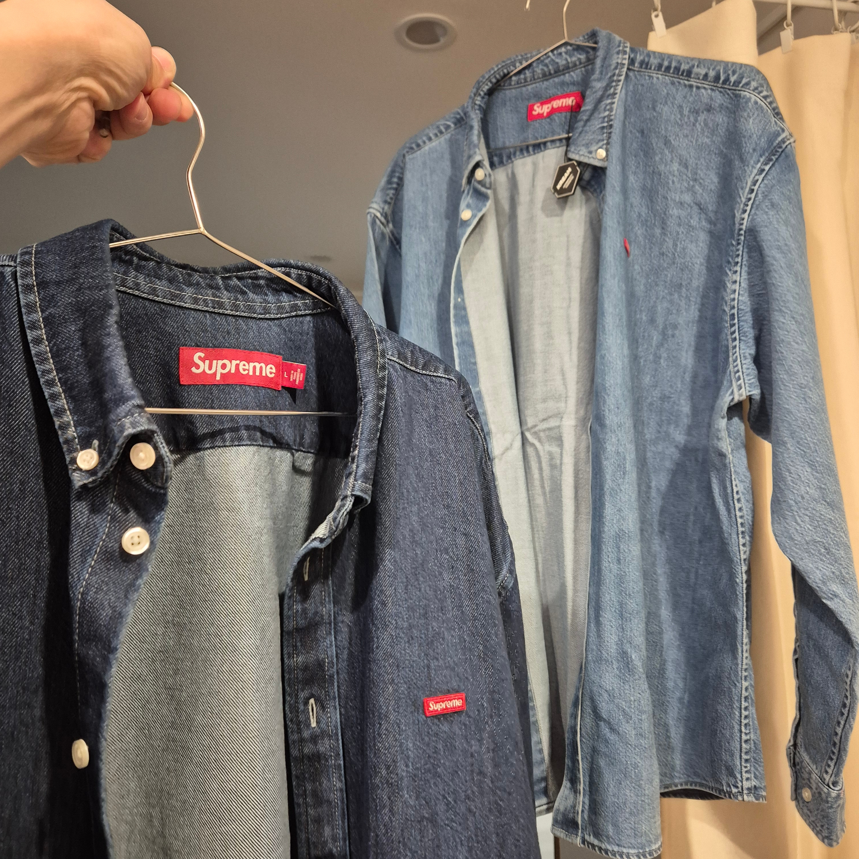 Supreme Small Box Denim Shirt Washed Indigo - 25SS 착용 스타일