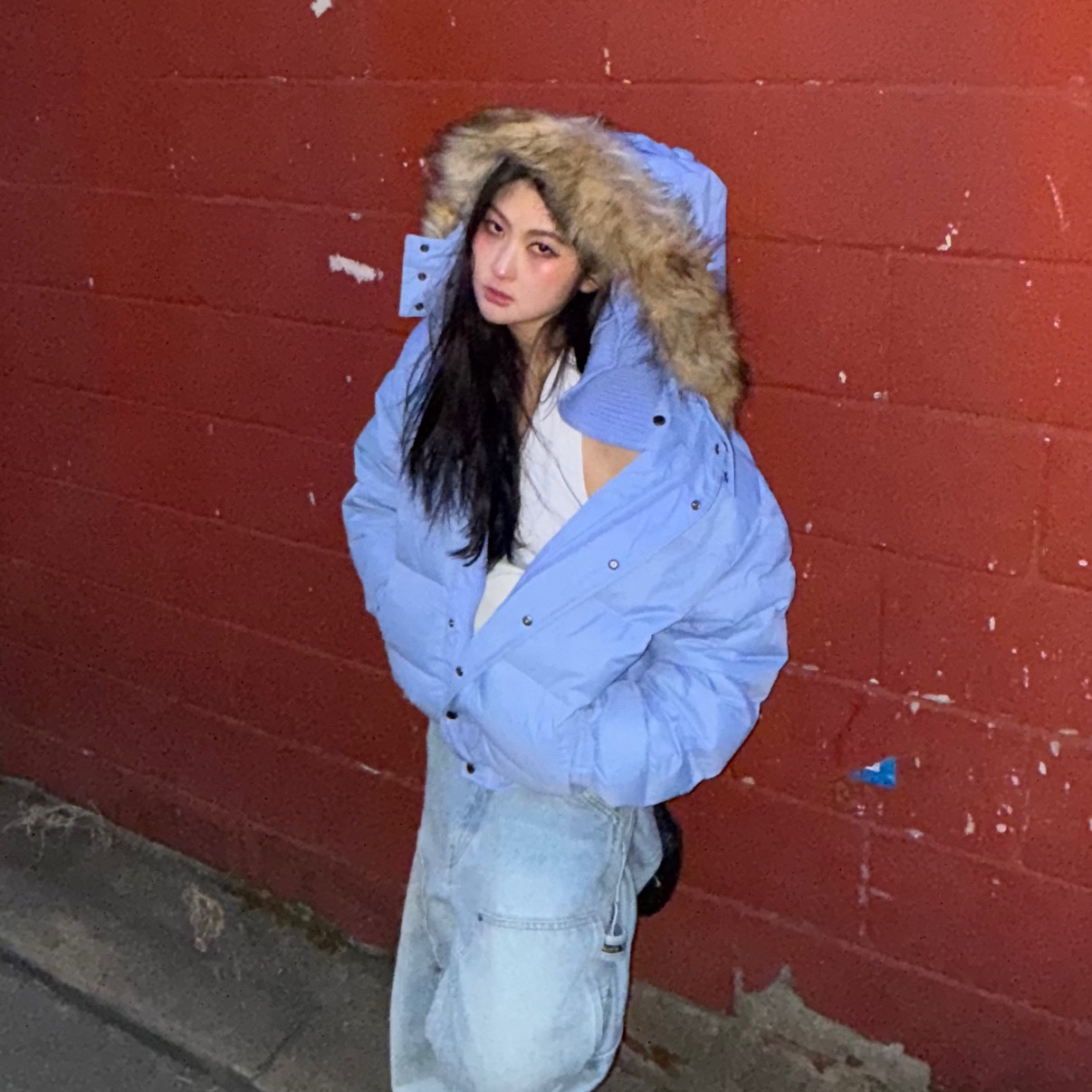 Supreme Facemask 700-Fill Down Puffer Jacket Light Blue - 25FW 착용 스타일 - 2
