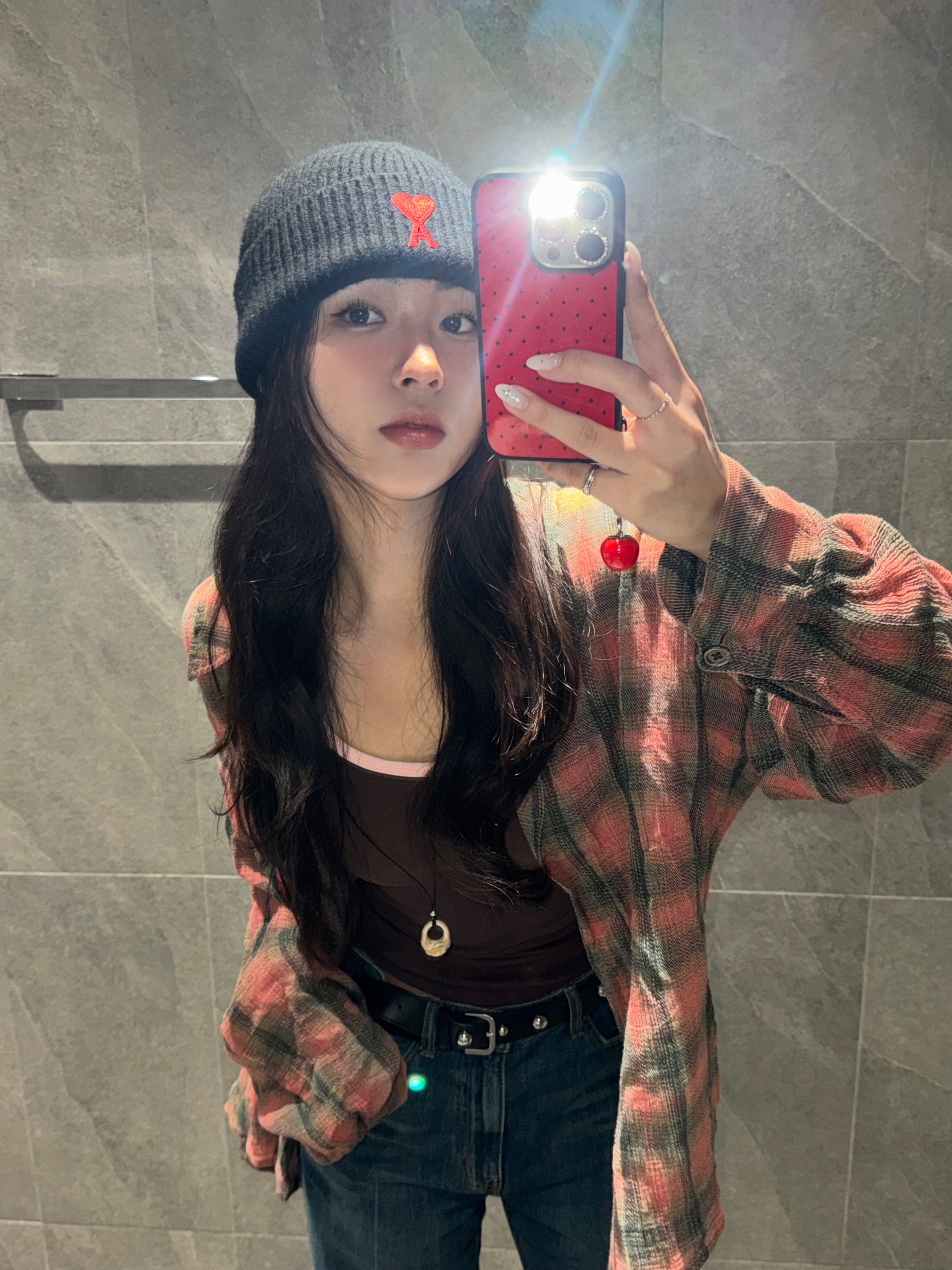 AMI de Coeur Beanie Black, Our Legacy Borrowed Shirt Big Lumbercheck Print 착용 스타일 - 1