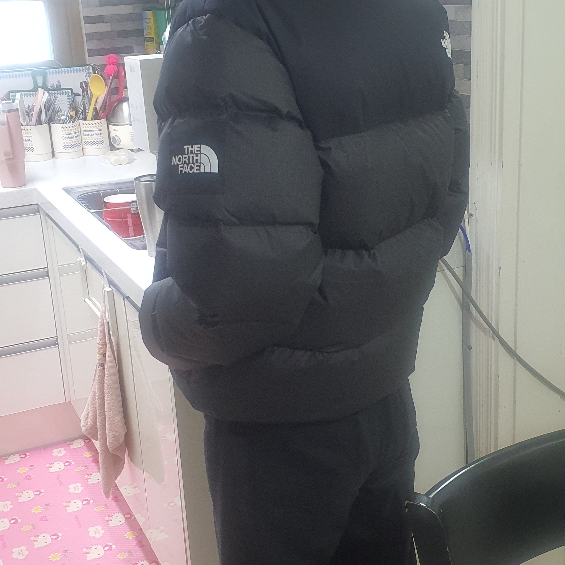 The North Face White Label Novelty Nuptse RDS Down Jacket Real Black 착용 스타일