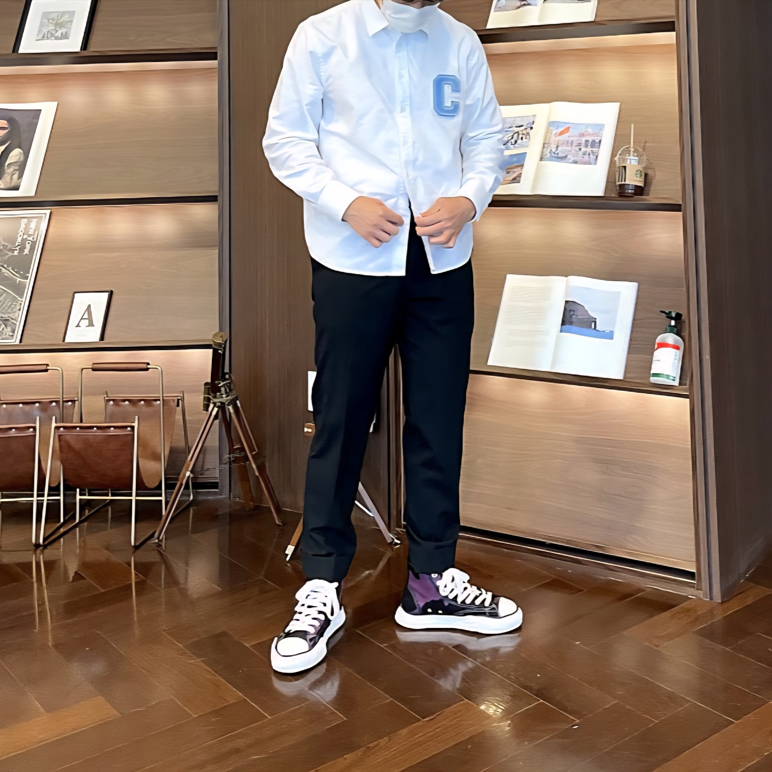 Maison Mihara Yasuhiro Peterson OG Sole Canvas High-top Sneakers Black 착용 스타일