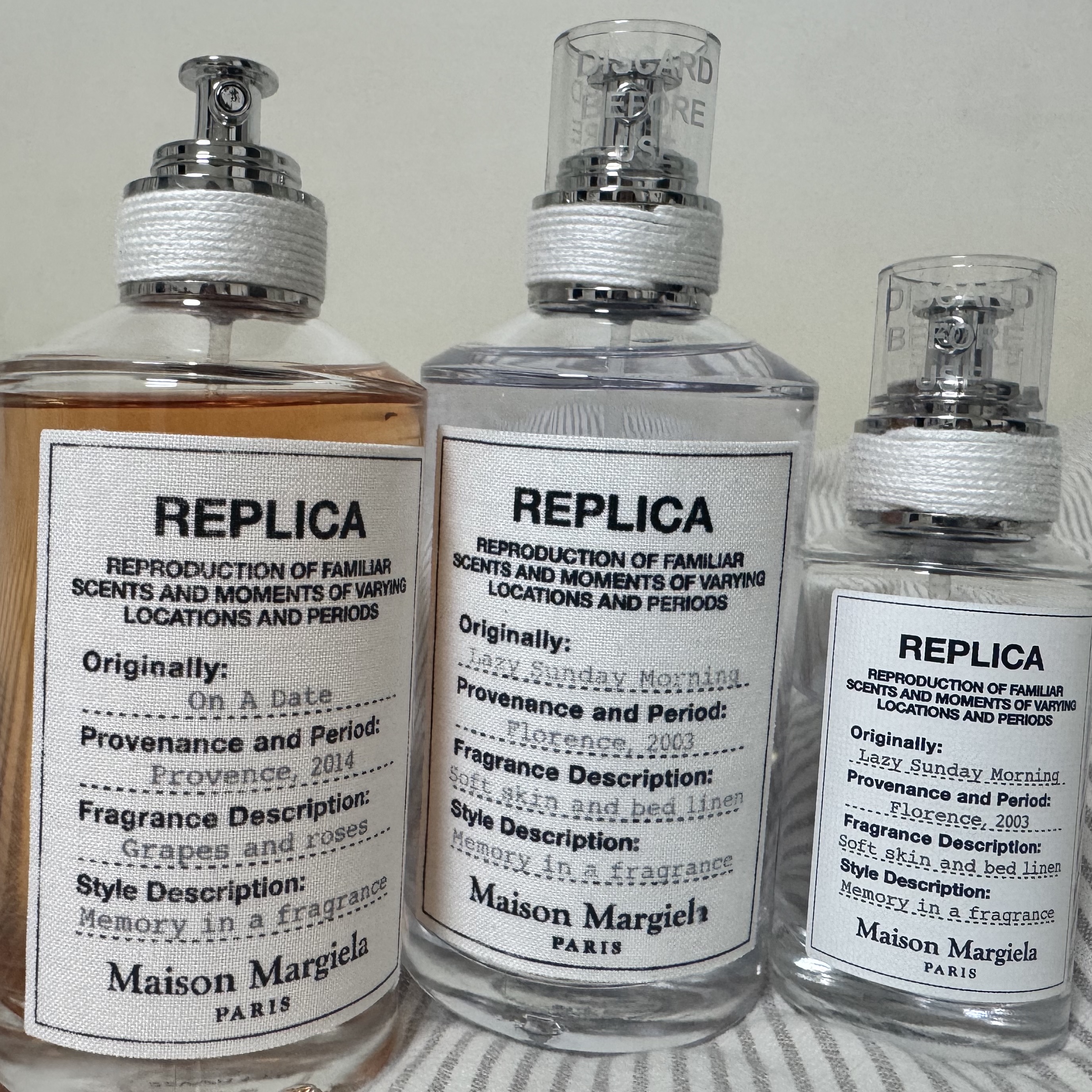 Maison Margiela Replica On A Date Eau de Toilette 100ml, Maison Margiela Replica Lazy Sunday Morning Eau De Toilette 100ml 착용 스타일