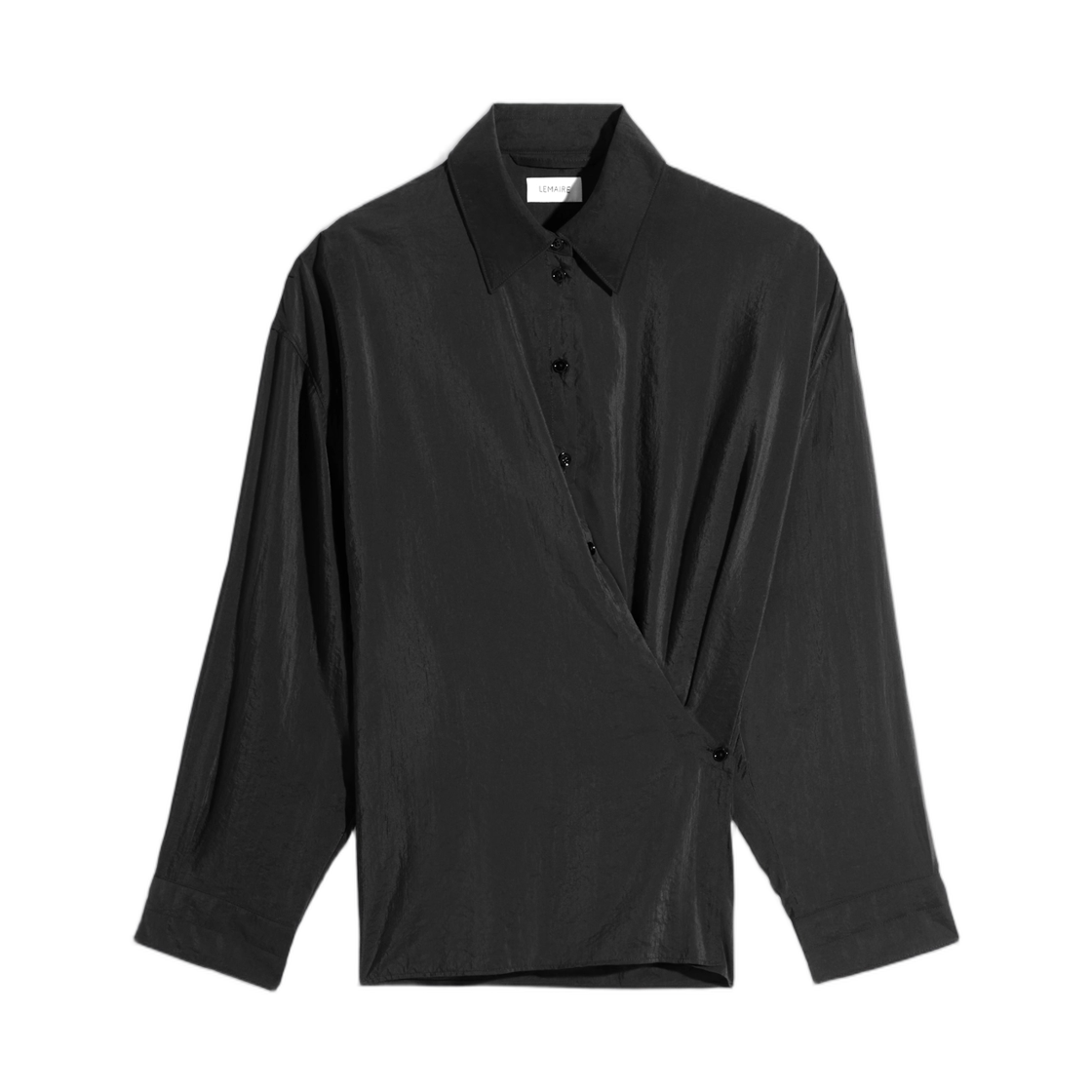(W) 르메르 스트레이트 칼라 트위스트 셔츠 드라이 실크 블랙((W) Lemaire Straight Collar Twisted Shirt in Dry Silk Black)