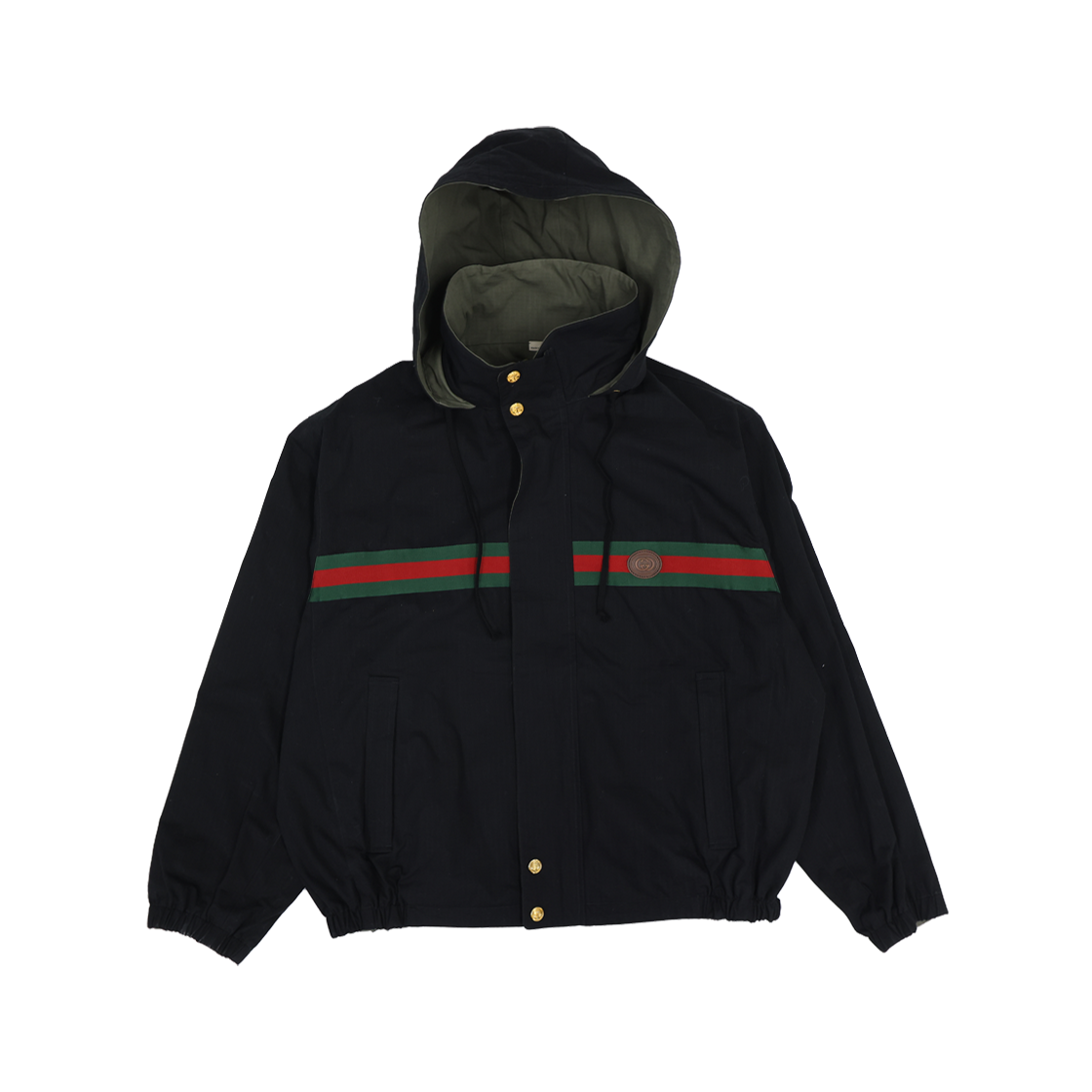 ITL9PWQND5FL Gucci 639277 Web Stripe Reversible Jacket - Khaki/Black