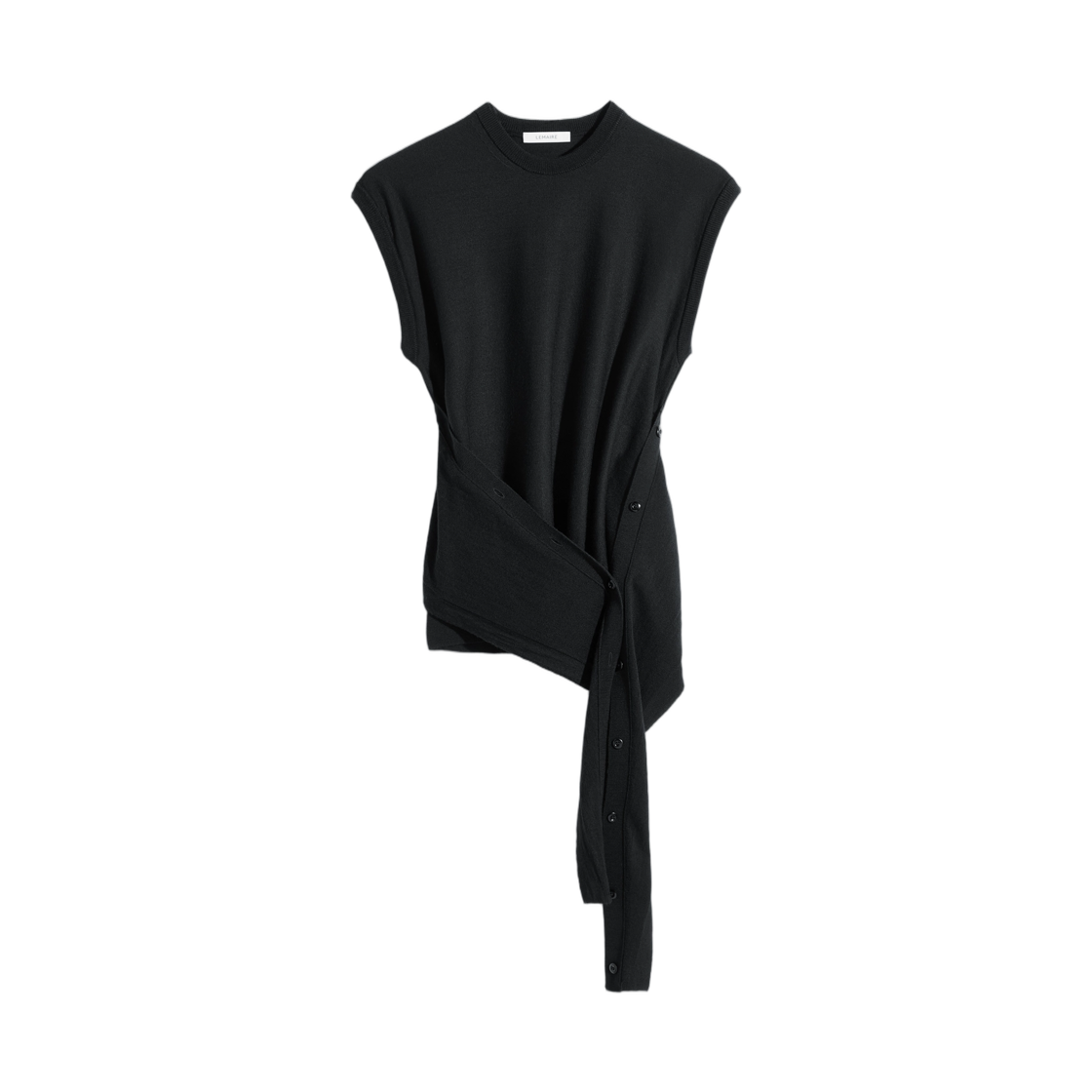 (W) 르메르 슬리브리스 버튼 탑 메리노 블렌드 블랙((W) Lemaire Sleeveless Buttoned Top in Merino Blend Black)