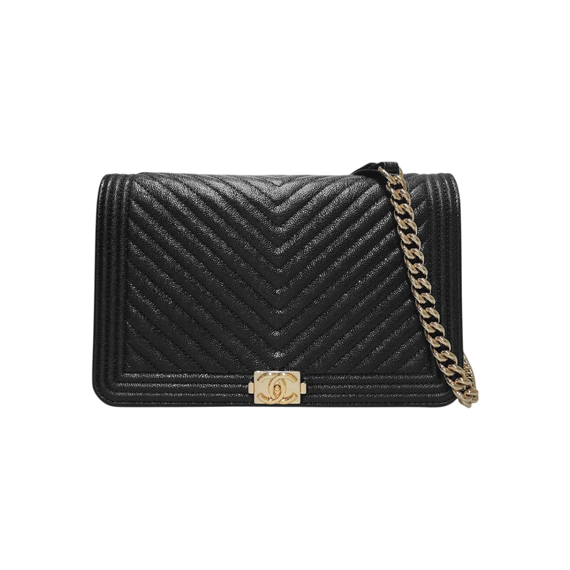 ITULQTSNPHEW Chanel AP1117 Black Caviar Chevron Boy WOC Chain Crossbody Bag