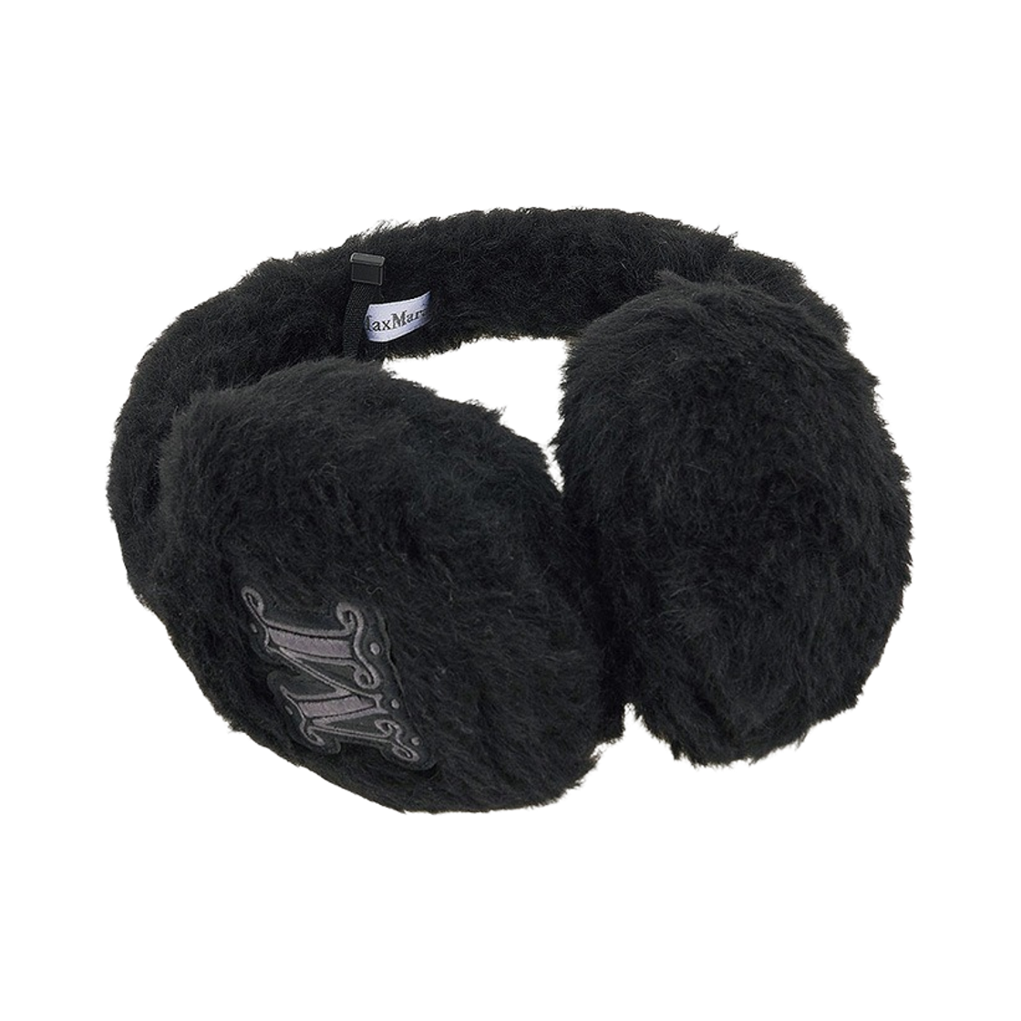 MUFFY1-008 (W) Max Mara Muffy1 Alpaca Wool Teddy Fabric Earmuffs Black