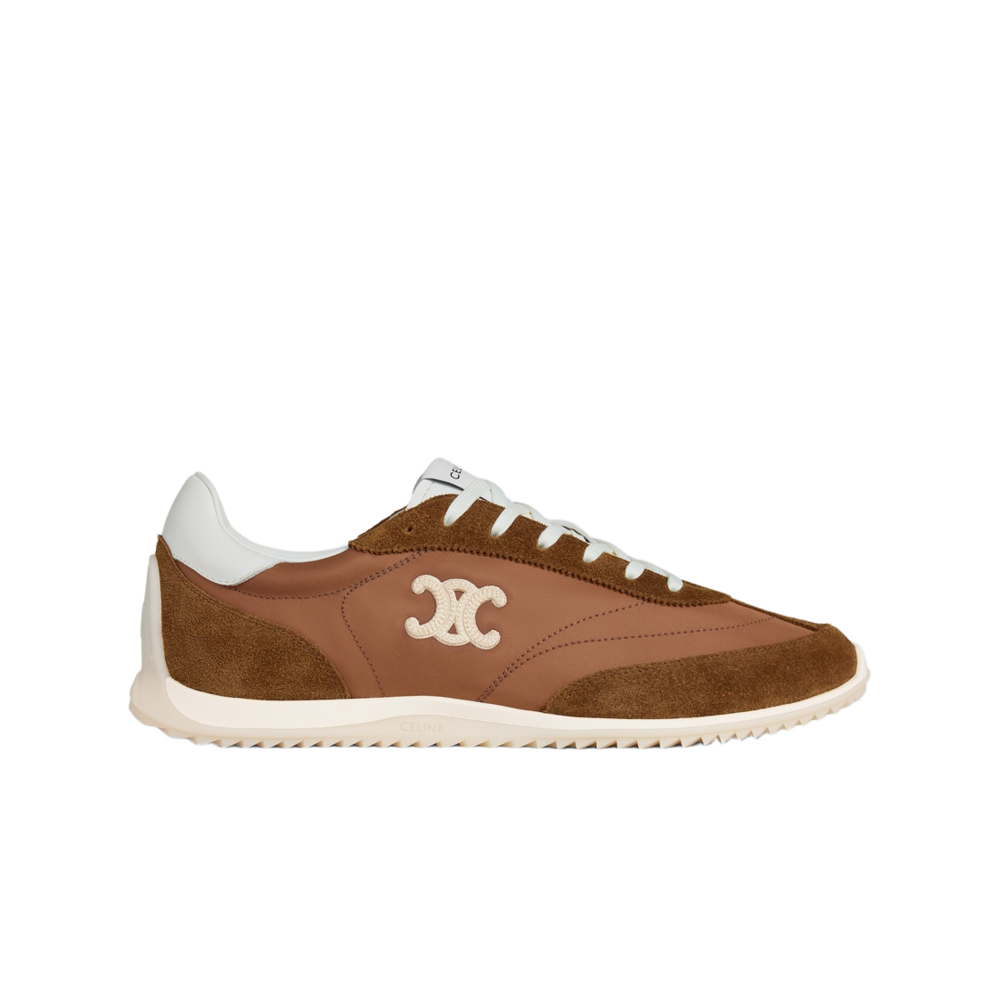 셀린느 레이서 로우 레이스업 스니커즈 트리옹프 나일론 스웨이드 카프스킨 사하라(Celine Racer Low Lace-Up Sneakers with Triomphe in Nylon Suede Calfskin Sahara)