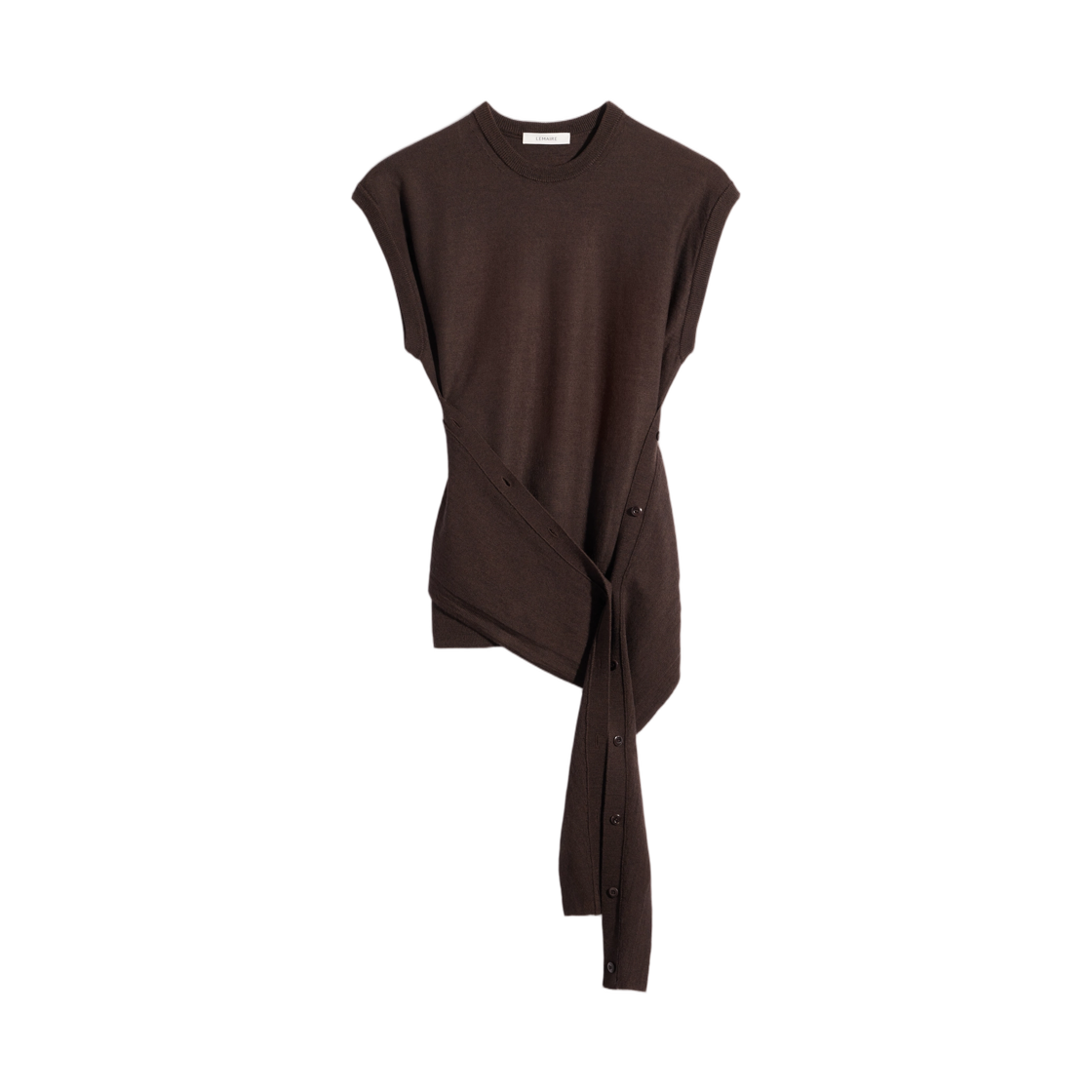 PO0002-LK087-397 (W) Lemaire Sleeveless Buttoned Top in Merino Blend Dark Cacao