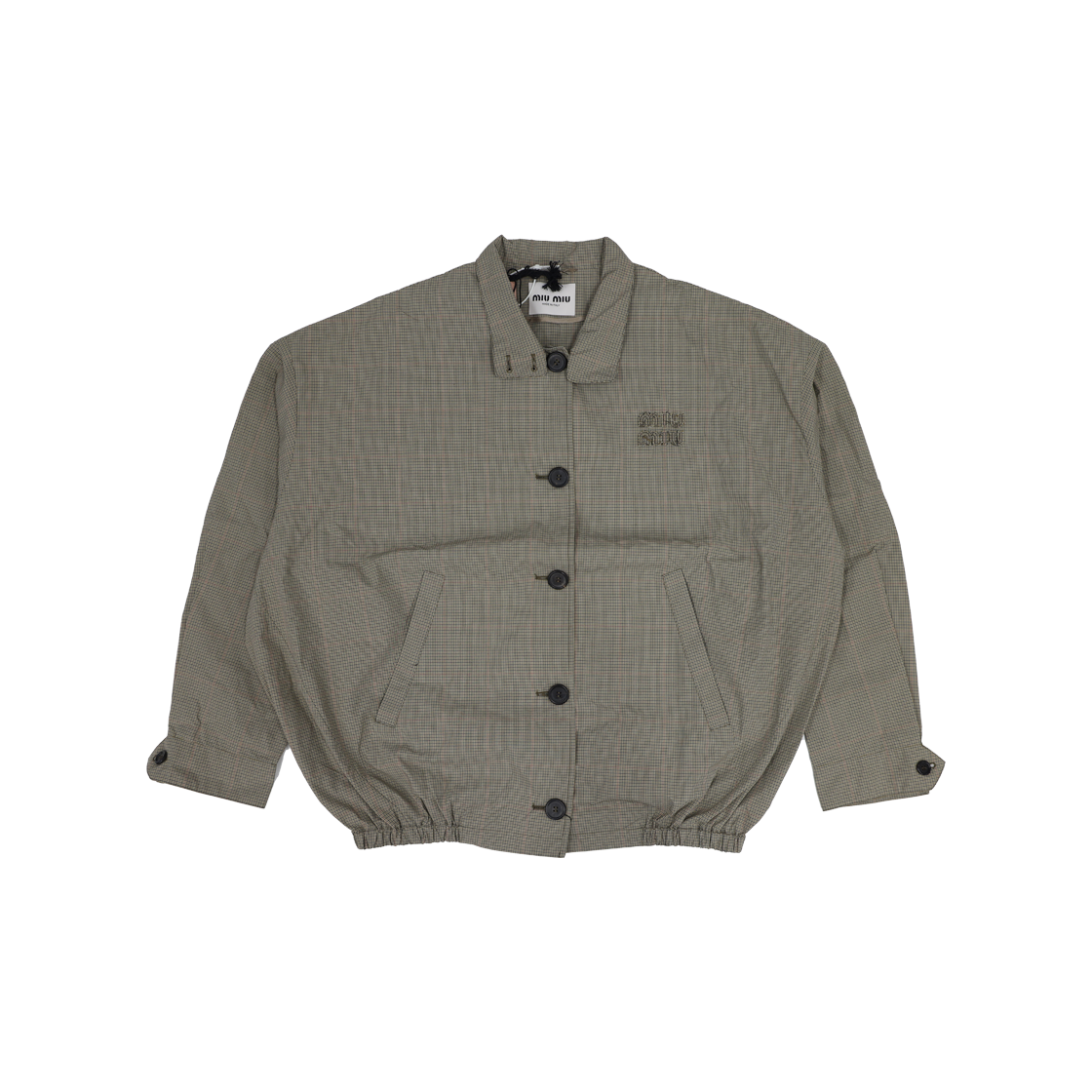 ITVKH9D5BGNN Miu Miu ML1046 Technical Check Logo Bomber Jacket in Olive Green