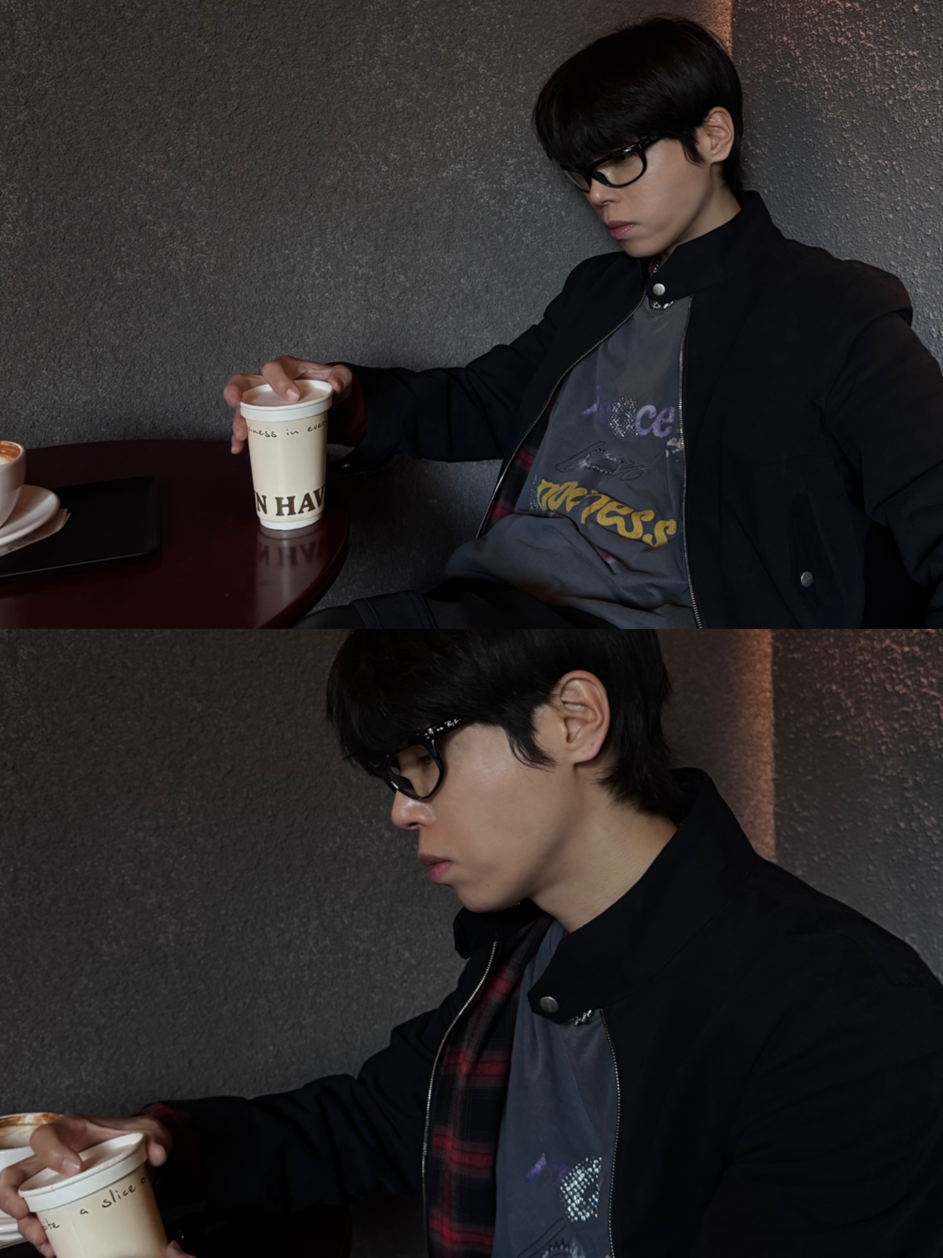 farfromwhat far layered work pants_black, Ray-Ban Balorama Shiny Black Frame Grey Blue Light Filter Lense 착용 스타일 - 6