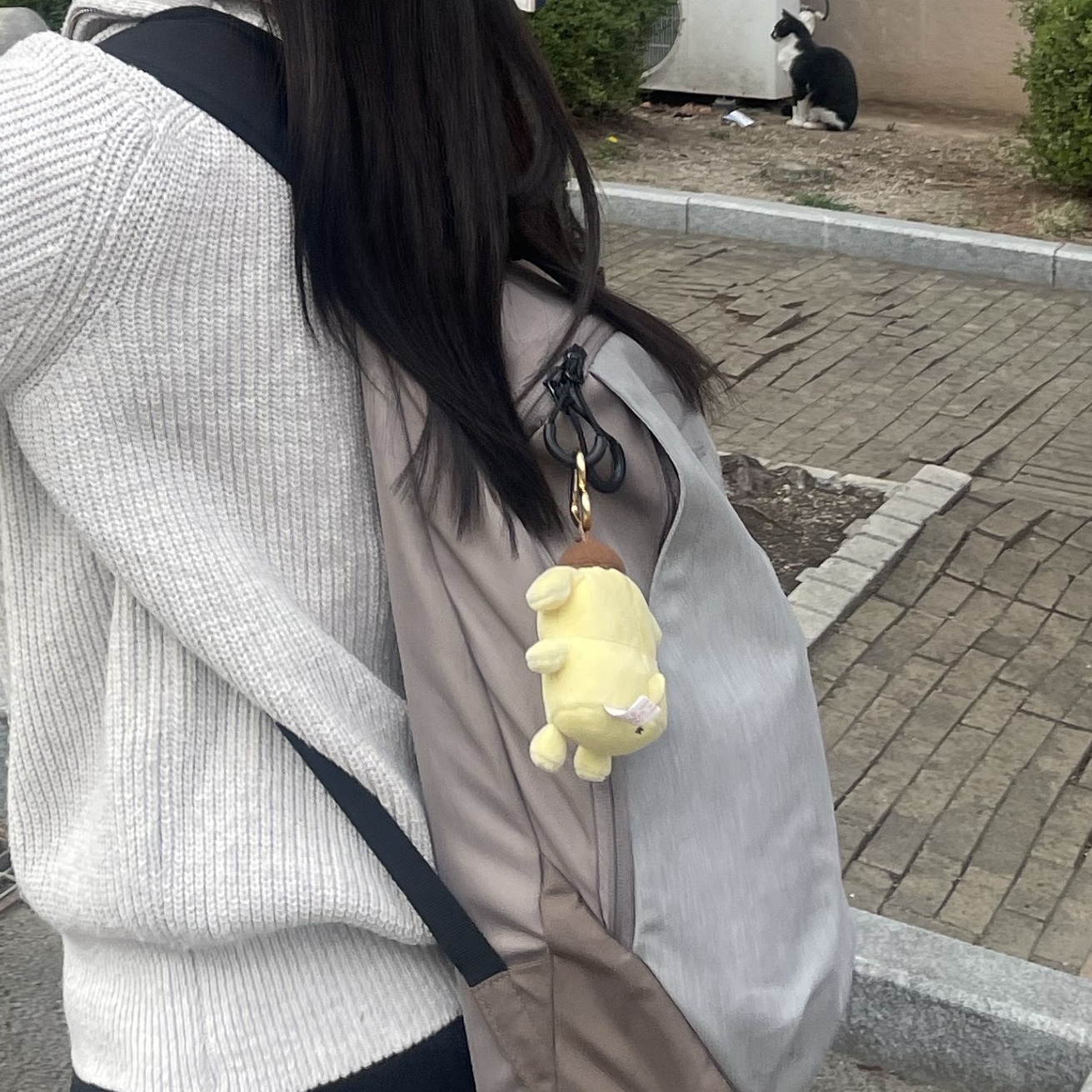 Mischief Rhombus Backpack Pink Grey 착용 스타일