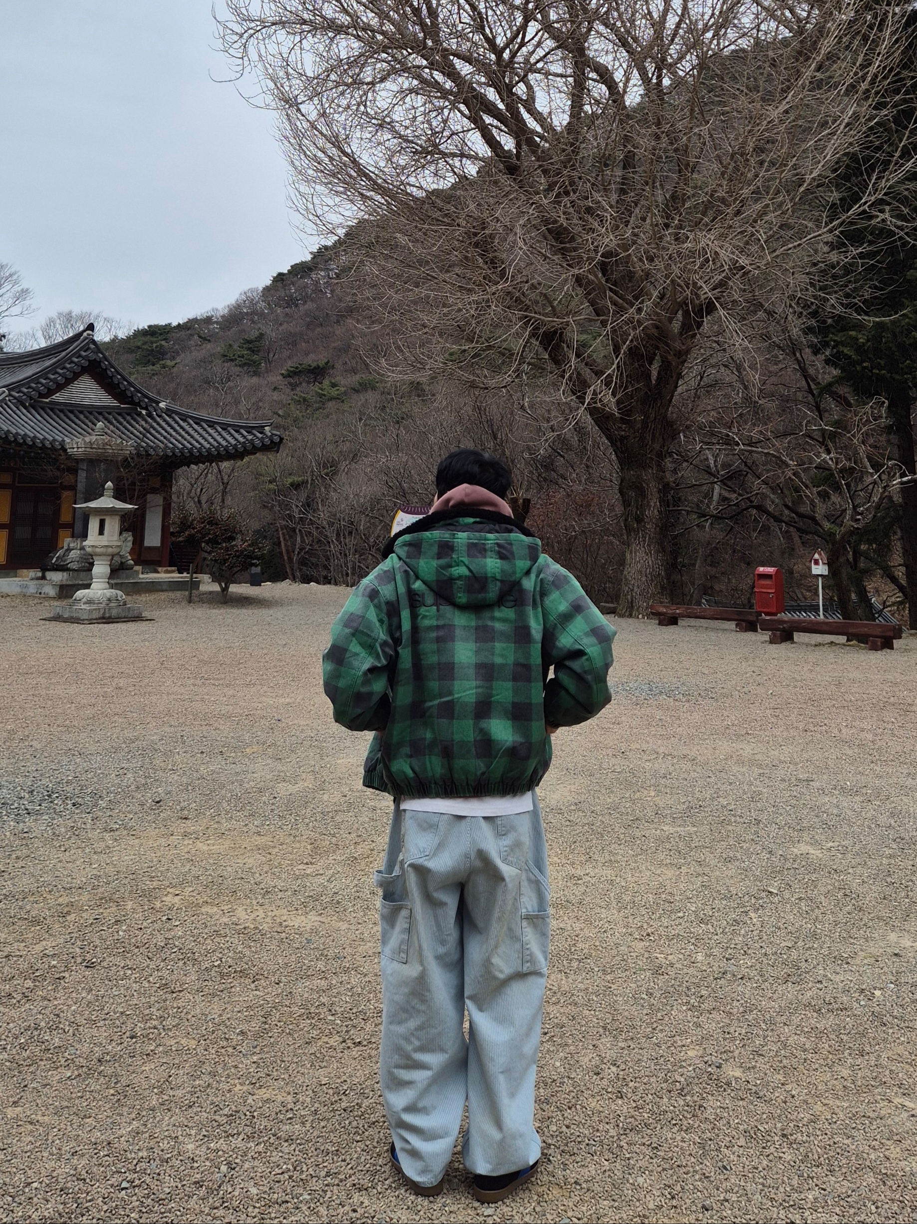 IAB Studio IAB Multi Color Hoodie, Suade Stripe Double Knee Denim Blue 착용 스타일 - 4