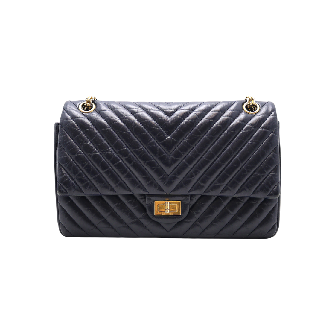 ITHI8KV2662M Chanel 2.55 Large Chevron Flap Bag - Navy