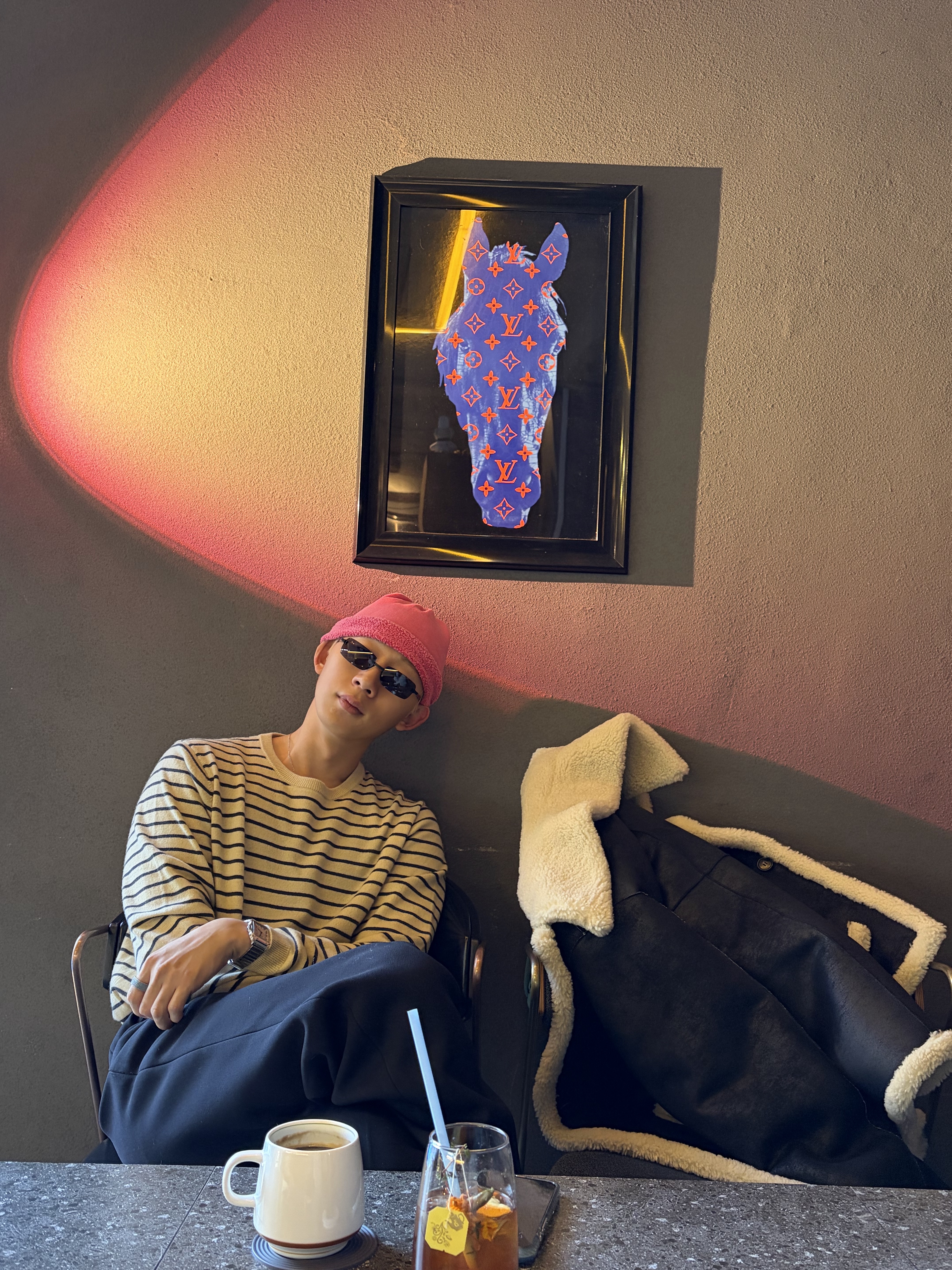 SKYLRK Beanie Gum, CDG x G-DRAGON Ubermensch CDGDC Checkered Muffler Mint Black 착용 스타일 - 3