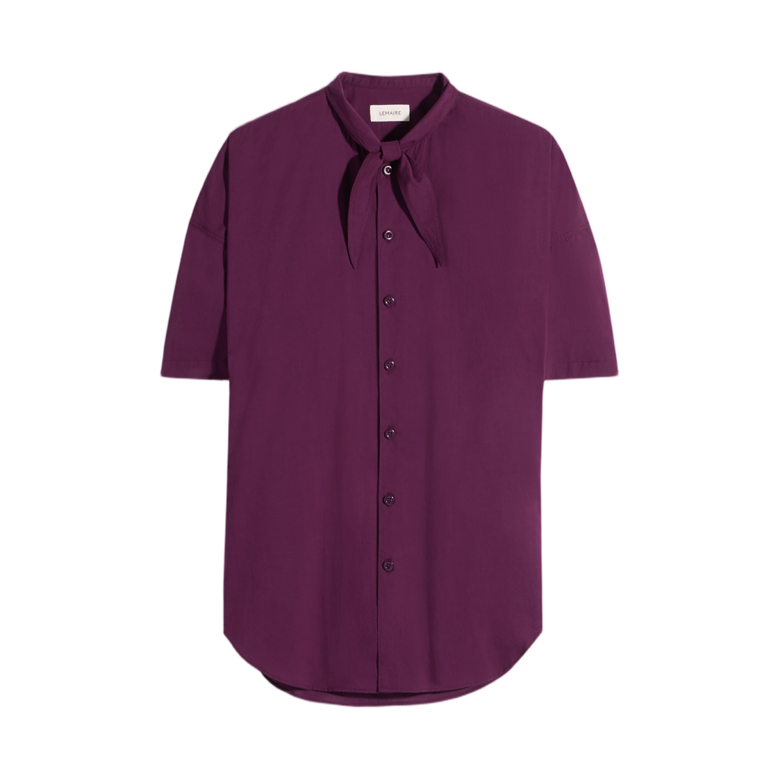 (W) 르메르 숏슬리브 셔츠 풀라드 워시드 코튼 모슬린 그레이프((W) Lemaire Short Sleeve Shirt with Foulard in Washed Cotton Muslin Grape) - 1