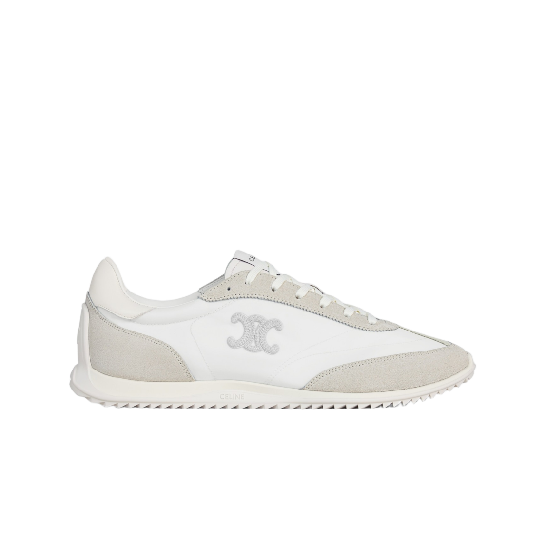 셀린느 레이서 로우 레이스업 스니커즈 트리옹프 나일론 스웨이드 카프스킨 화이트(Celine Racer Low Lace-Up Sneakers with Triomphe in Nylon Suede Calfskin White) - 1