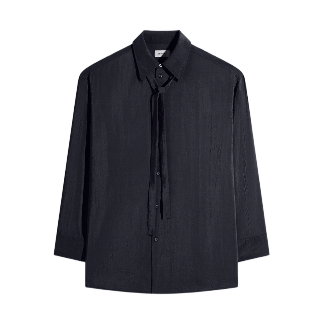 (W) 르메르 롱 셔츠 타이 드라이 실크 블랙((W) Lemaire Long Shirt with Tie in Dry Silk Black)