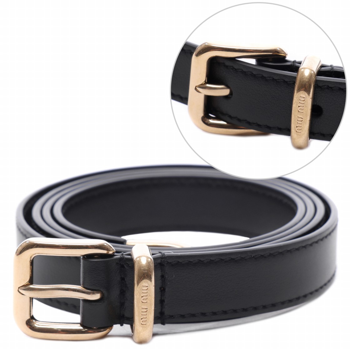 [25% 쿠폰] (W) 미우 미우 로고 버클 레더 벨트 블랙([25% 쿠폰] (W) Miu Miu Logo Buckle Leather Belt Black) - 2