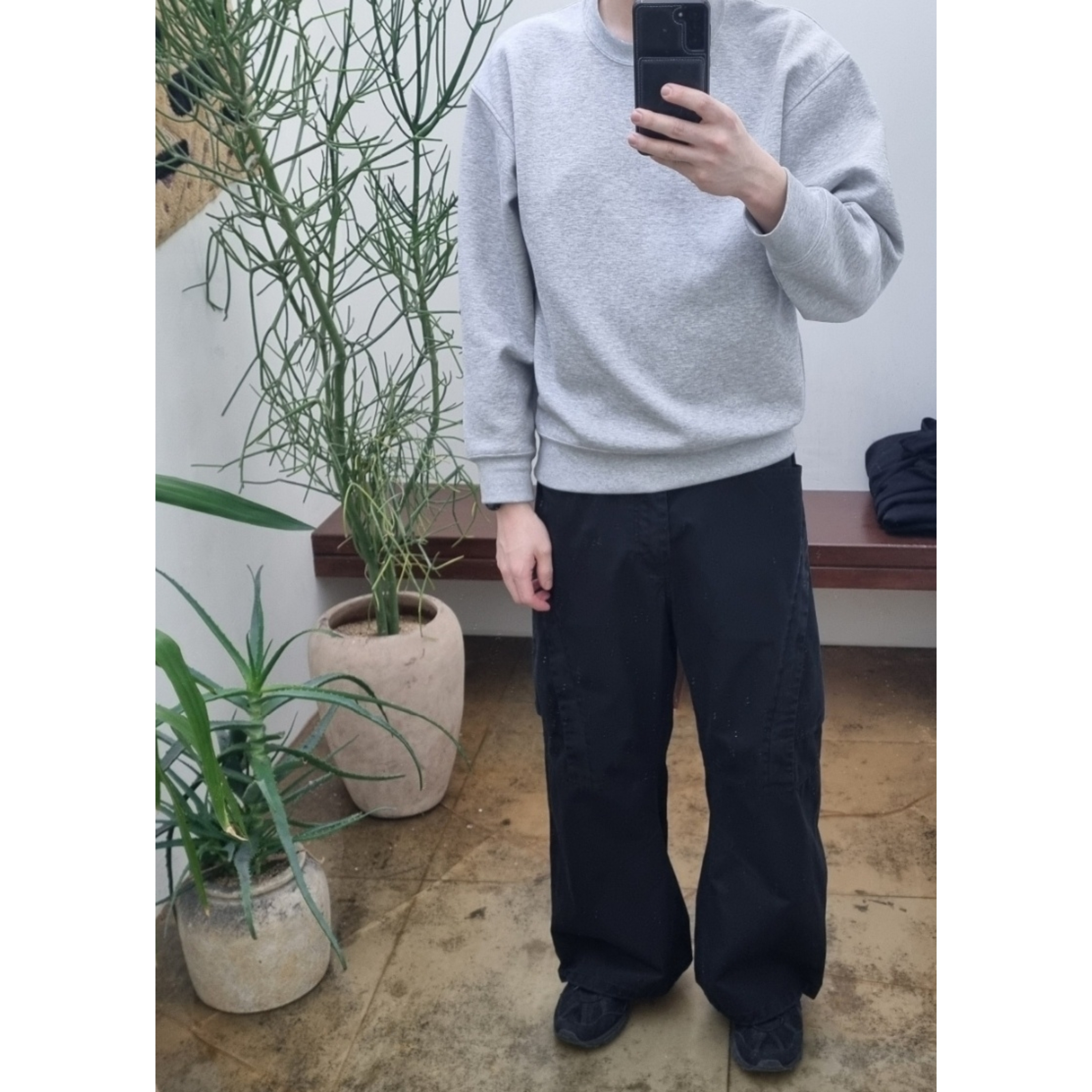 Asics Gel-Sonoma 15-50 Black, Polyteru Boarder Pants Black 착용 스타일 - 3