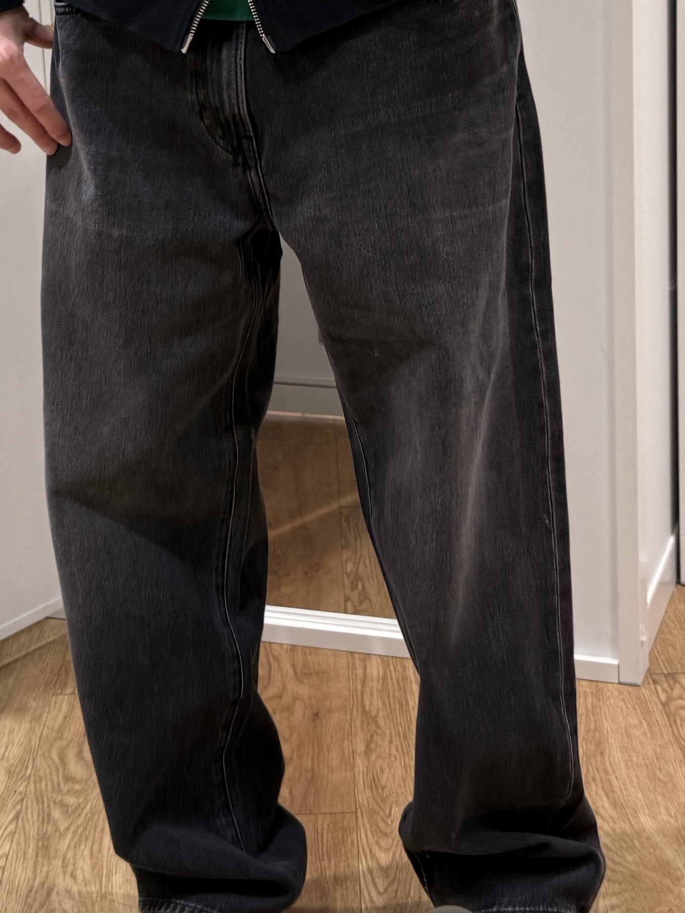 (W) Uniqlo Baggy Curve Jeans Dark Gray - JP 착용 스타일