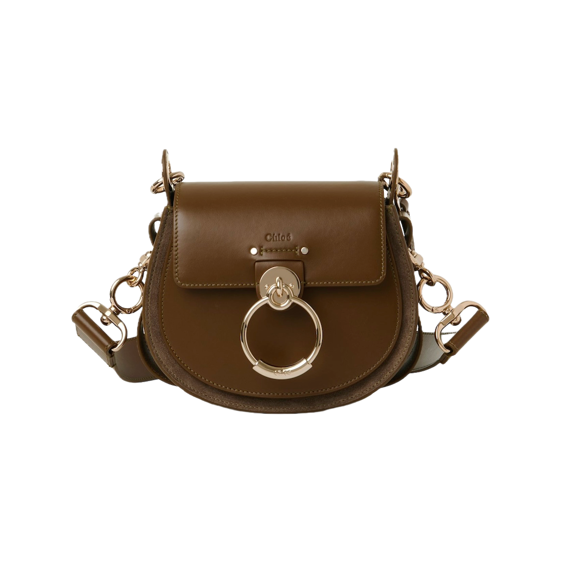 CHC22SS153G3120V Chloe Small Tess Bag in Shiny & Suede Calfskin Dark Khaki