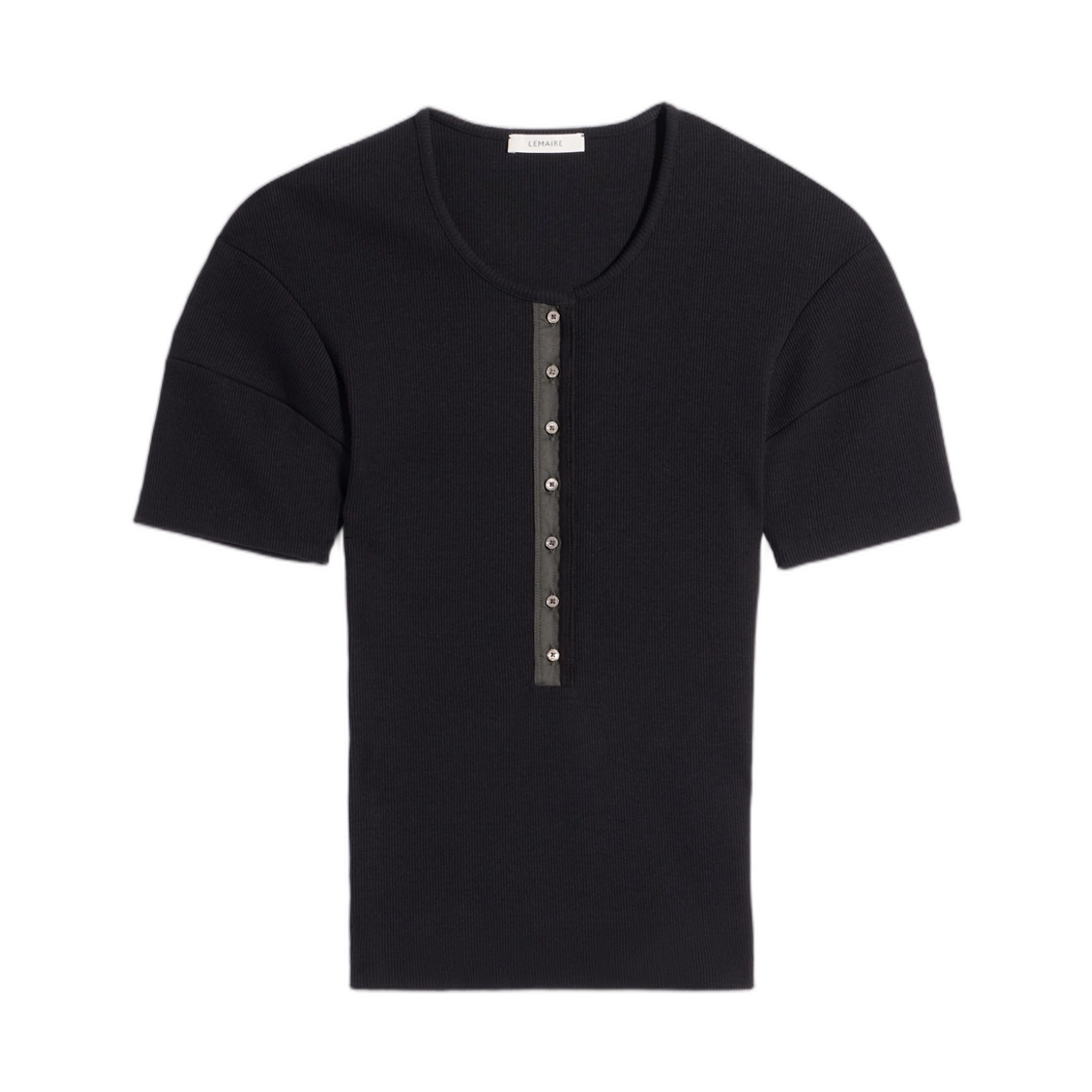 (W) 르메르 피티드 헨리 저지 블랙((W) Lemaire Fitted Henley in Jersey Black)