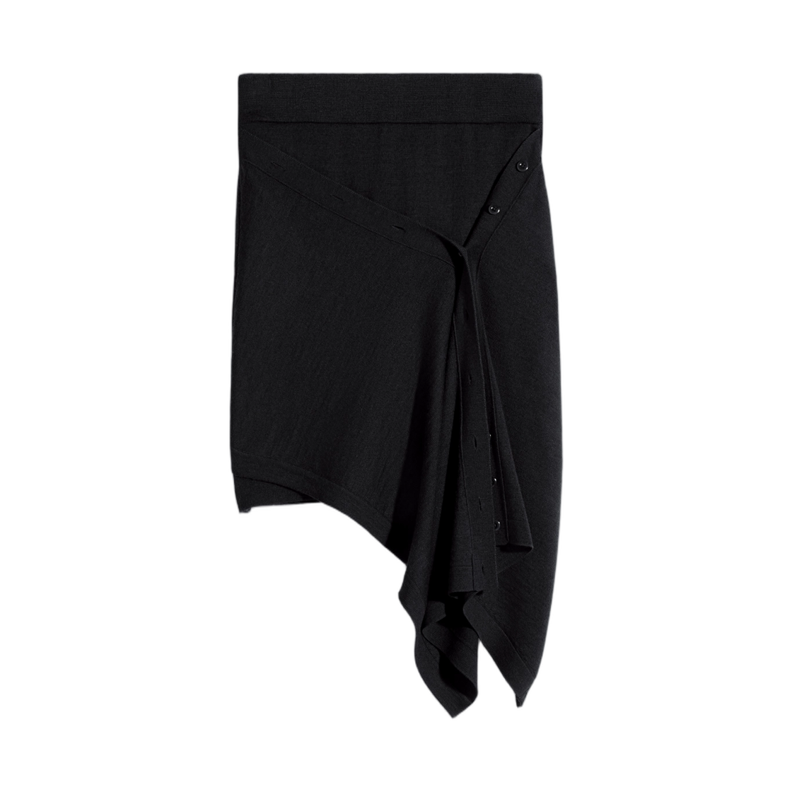 SK1071-LK087-999 (W) Lemaire Buttoned Skirt in Merino Blend Black