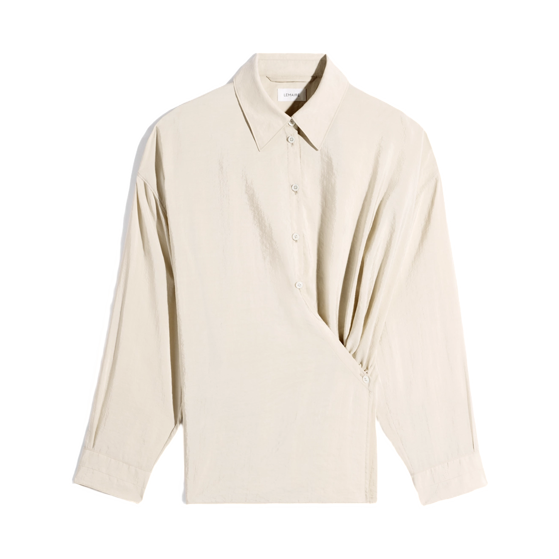 (W) 르메르 스트레이트 칼라 트위스트 셔츠 드라이 실크 오트 밀크((W) Lemaire Straight Collar Twisted Shirt in Dry Silk Oat Milk)
