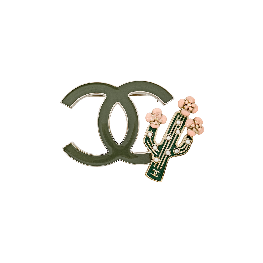 샤넬 칵투스 CC로고 브로치 그린 샴페인골드(5ET2217)(Chanel Cactus CC Logo Brooch in Green Champagne Gold (5ET2217))