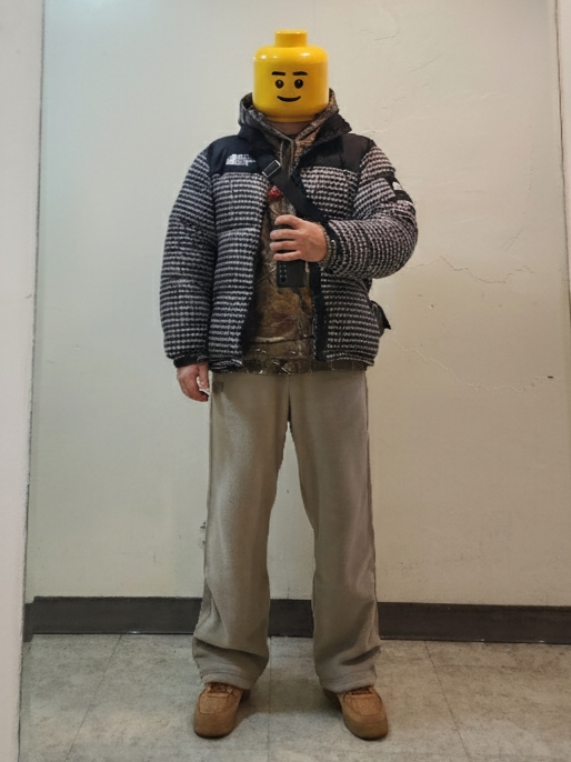 Supreme x The North Face Studded Nuptse Jacket Black - 21SS, Supreme Box Logo Hooded Sweatshirt Realtree AP Camo - 25FW 착용 스타일