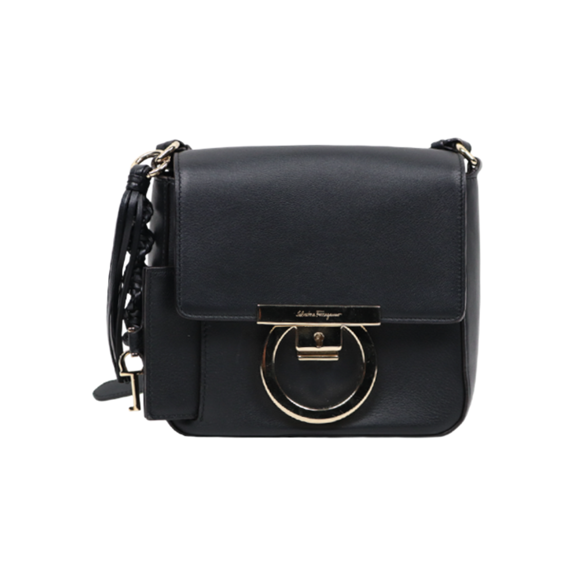 ITN6GH6BSPQM Ferragamo Black Gancini Shoulder Bag C-A46695