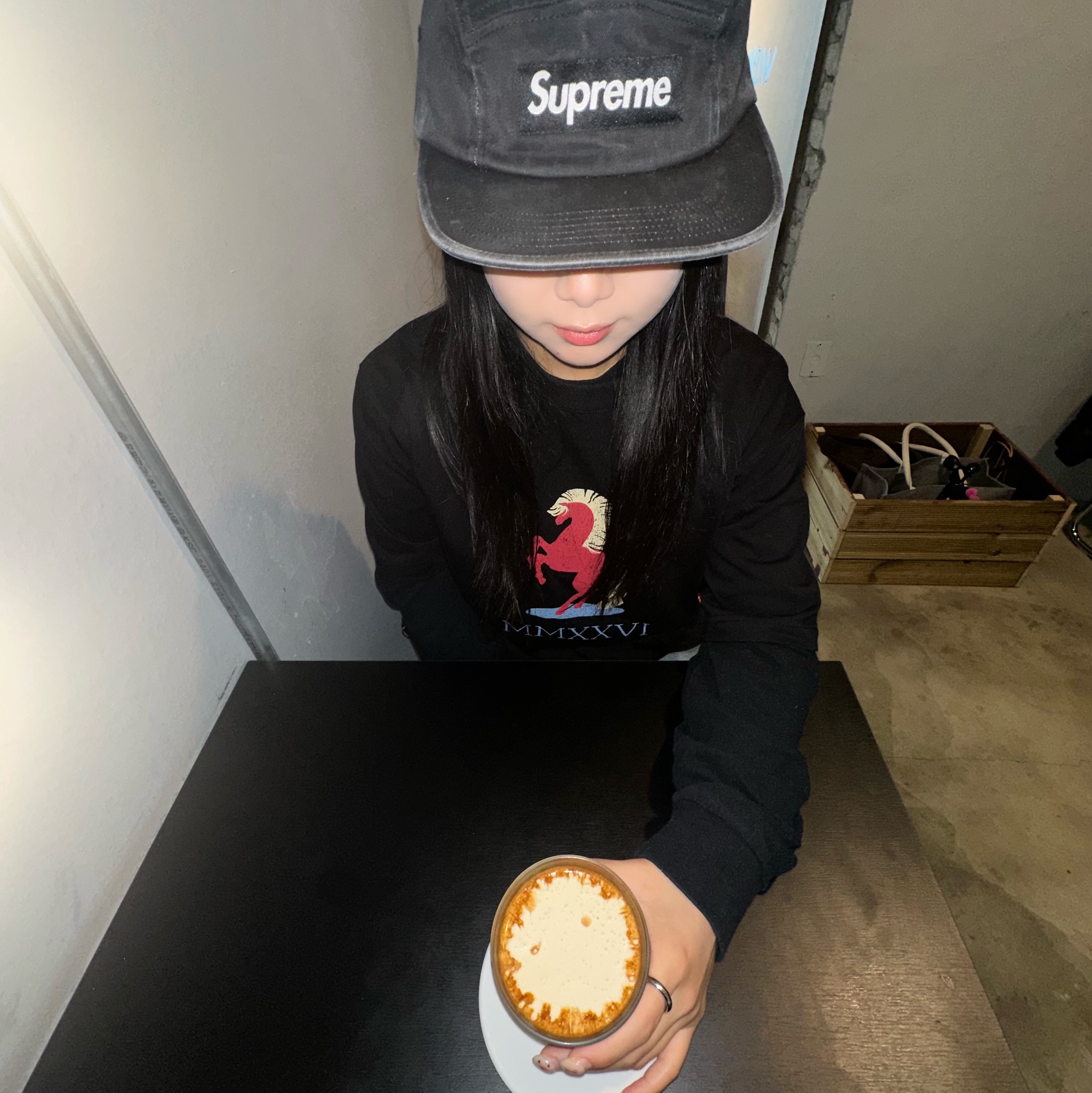 Supreme Washed Chino Twill Camp Cap Black - 25SS, IAB Studio Red Horse T-Shirt Black 착용 스타일