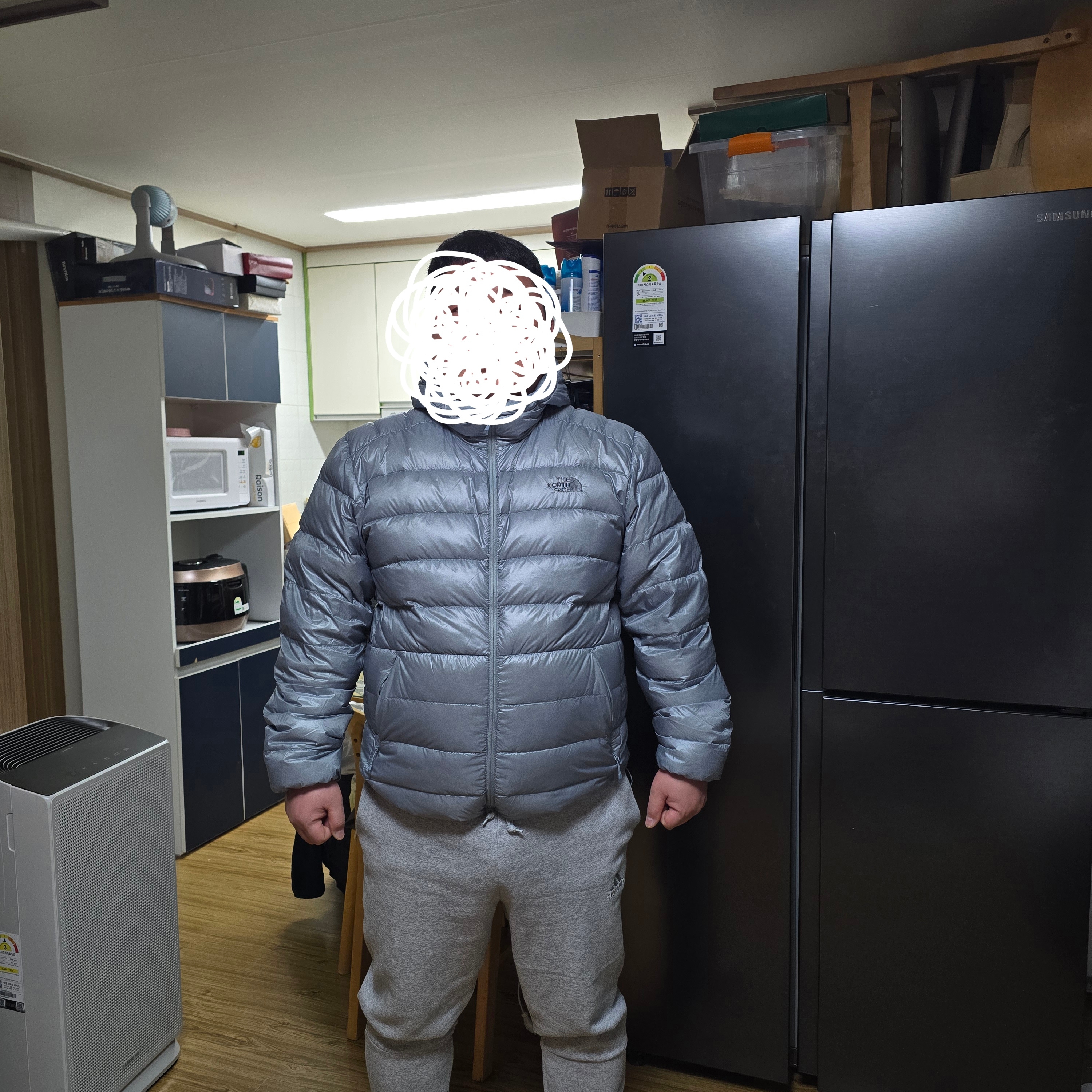 The North Face Matier Down Hoodie RDS Light Gray - 25FW 착용 스타일