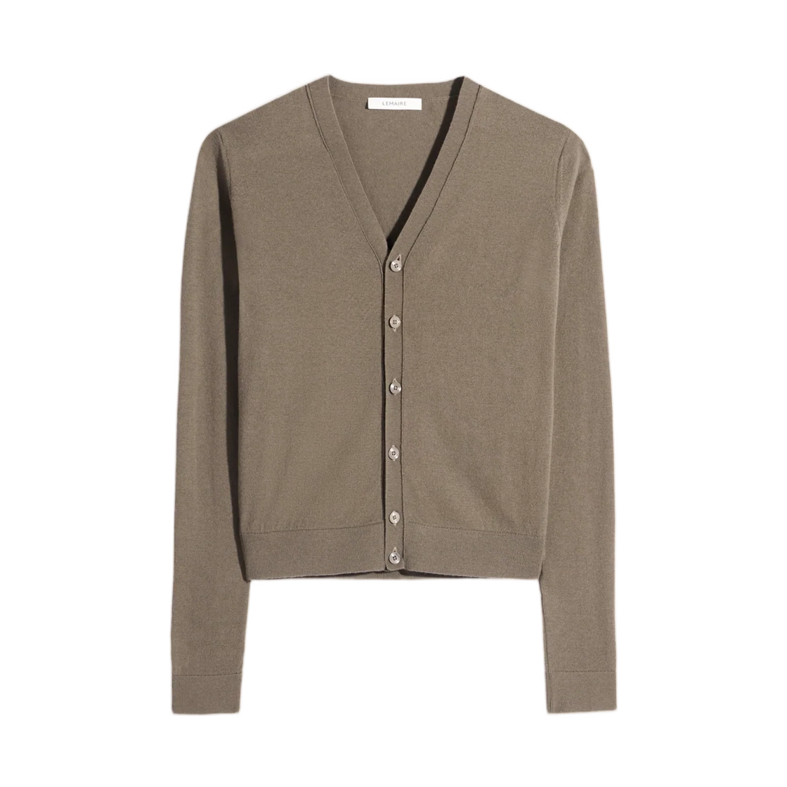 PO0025-LK1045-440 (W) Lemaire V-Neck Buttoned Cardigan in Fine Wool Mushroom