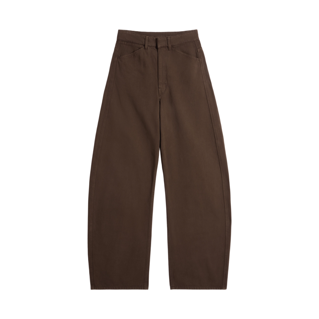 PA1264-LD1068-423 (W) Lemaire High Waisted Curved Pants in Dyed Heavy Broken Twill Cacao
