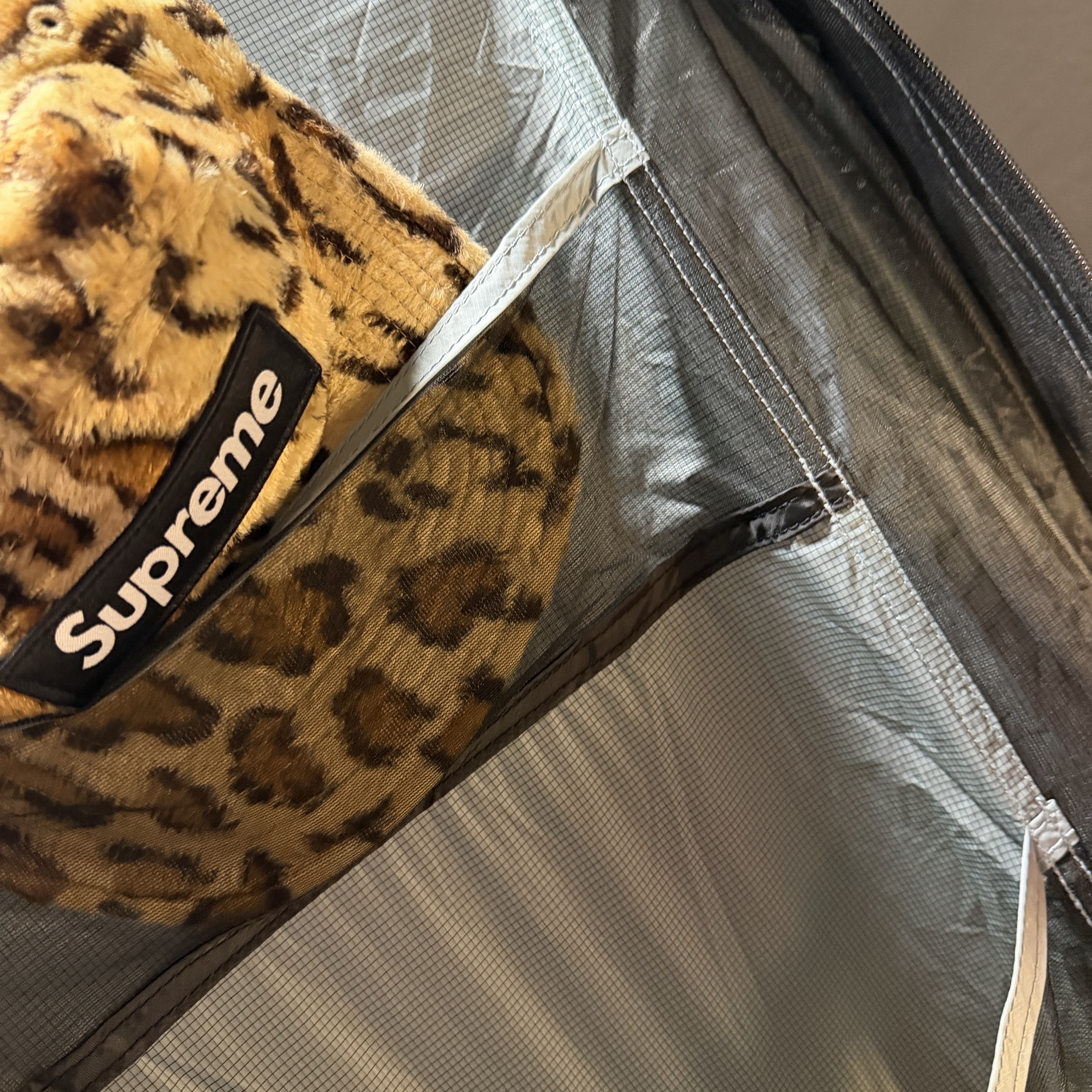 Supreme x GOODENOUGH Crushed Rayon Pile Camp Cap Leopard - 25SS 착용 스타일