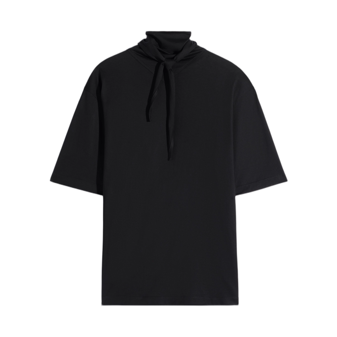 (W) 르메르 티셔츠 풀라드 저지 블랙((W) Lemaire T-Shirt with Foulard in Jersey Black)