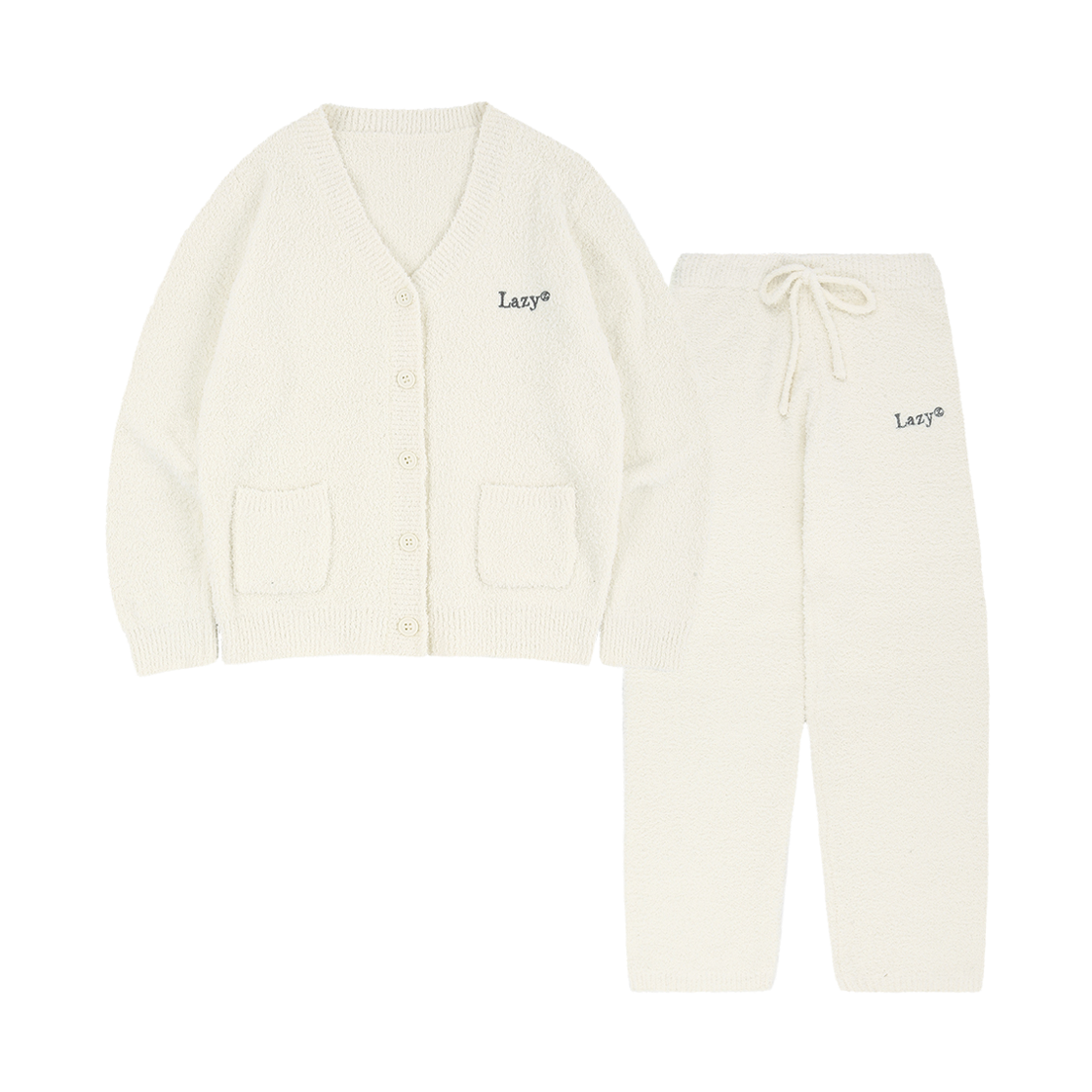 8888888888888 LAZYZ Sweet Dream Fluffy Cardigan Pants Set - Cream