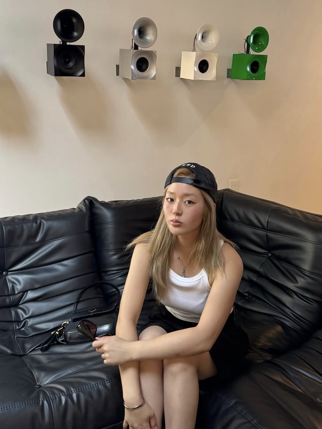 Prada Cleo Brushed Leather Shoulder Bag with Flap Black, (W) Miu Miu Leather Key Ring Black 착용 스타일 - 2