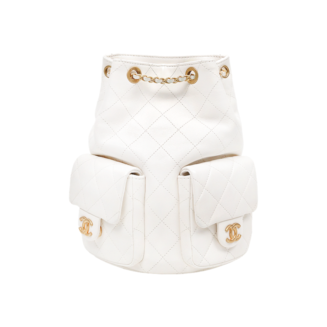 ITS9E7W4HLN7 Chanel White Leather Bucket Duma Backpack